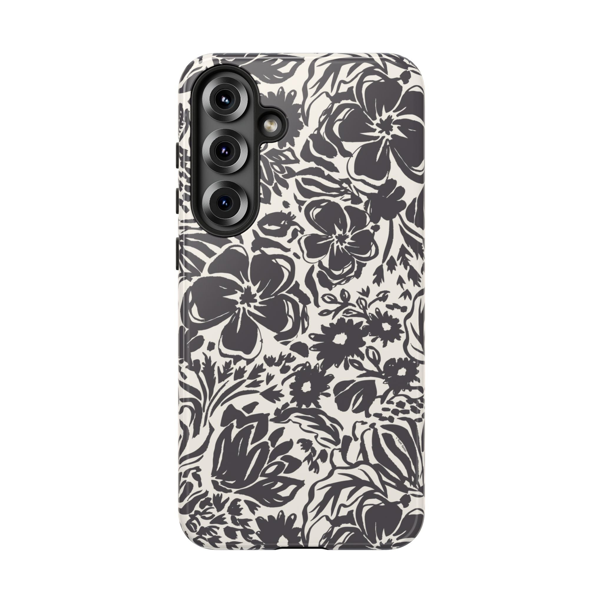 Rhapsody Black Samsung Galaxy S25 Matte case — bold charcoal floral print on cream by Kate Spain