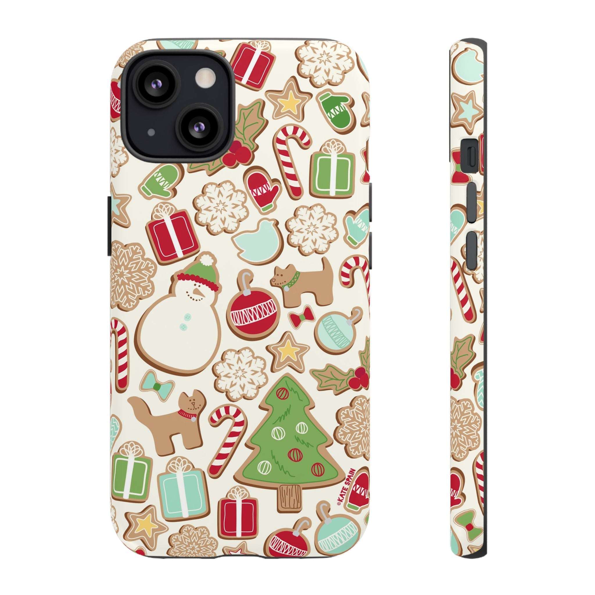 Gingerbread Cookies Tough iPhone 13 Case – Glossy | cream, red, green gingerbread holiday cookie print