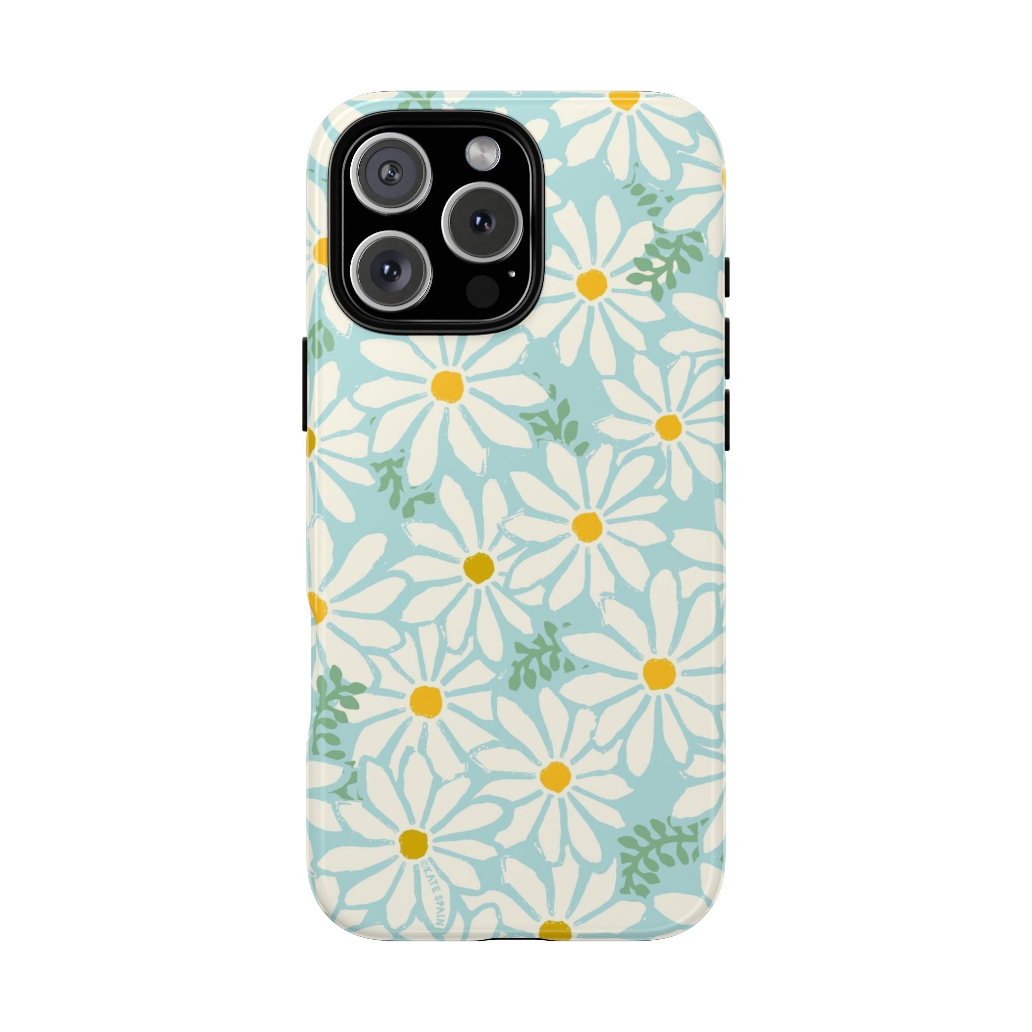Daisies Tough iPhone 16 Pro Case – Matte | mint, white, yellow botanical daisy floral print