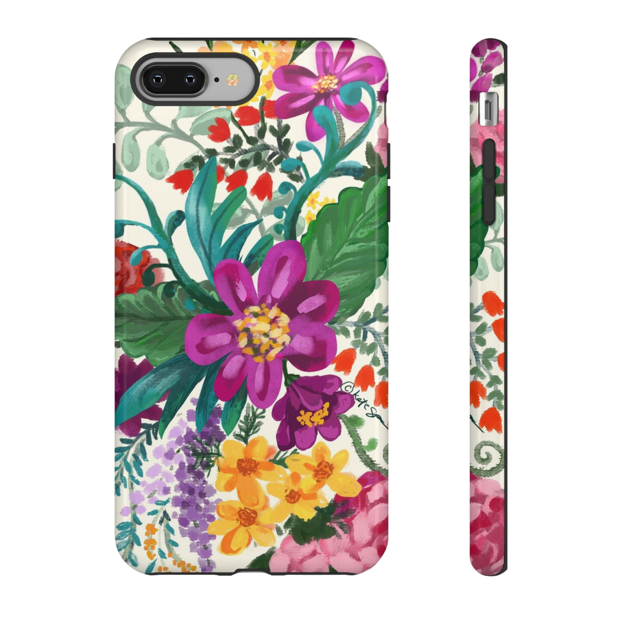 Posy Tough iPhone 8 Plus Case – Glossy | cream, magenta, coral botanical floral print