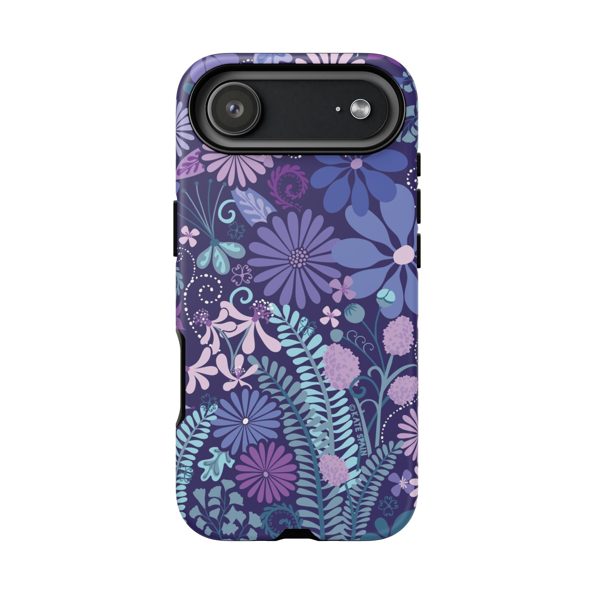 Luxury Terrain Tough iPhone 17 Air Case – Matte | navy, purple, aqua botanical woodland floral print