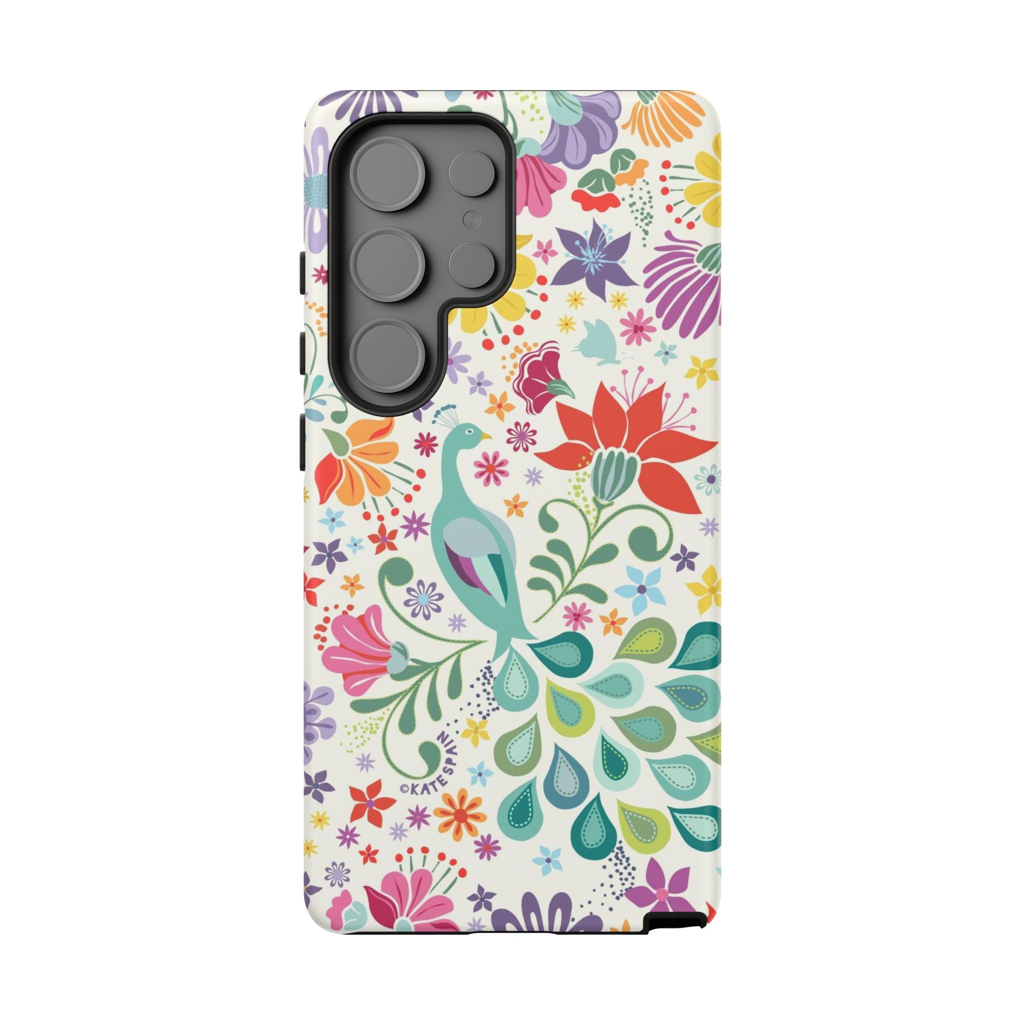Luxury Peacock Sanctuary Samsung Galaxy S25 Ultra Case – Matte | white, teal, coral multicolor vibrant peacock feather botanical print