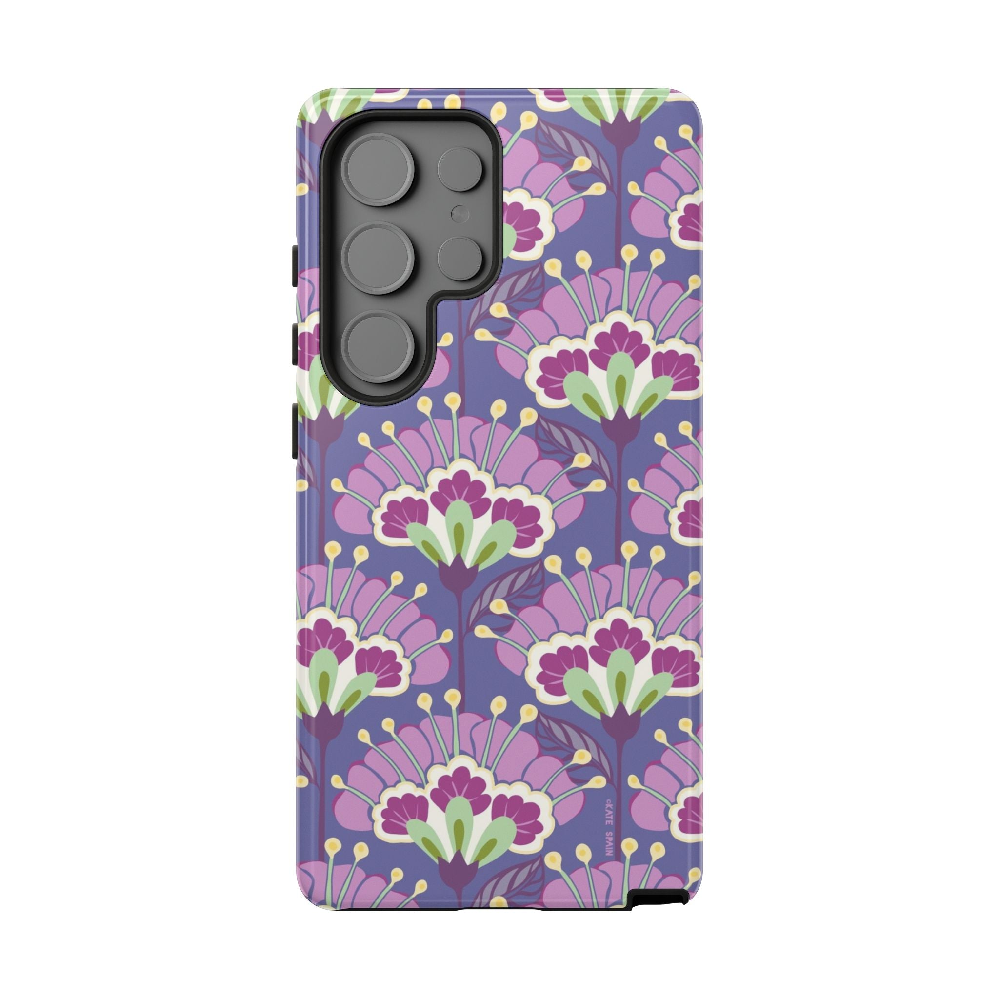 Luxury Lantern Flower Samsung Galaxy S25 Ultra Case – Glossy | mauve, purple, lime green floral print