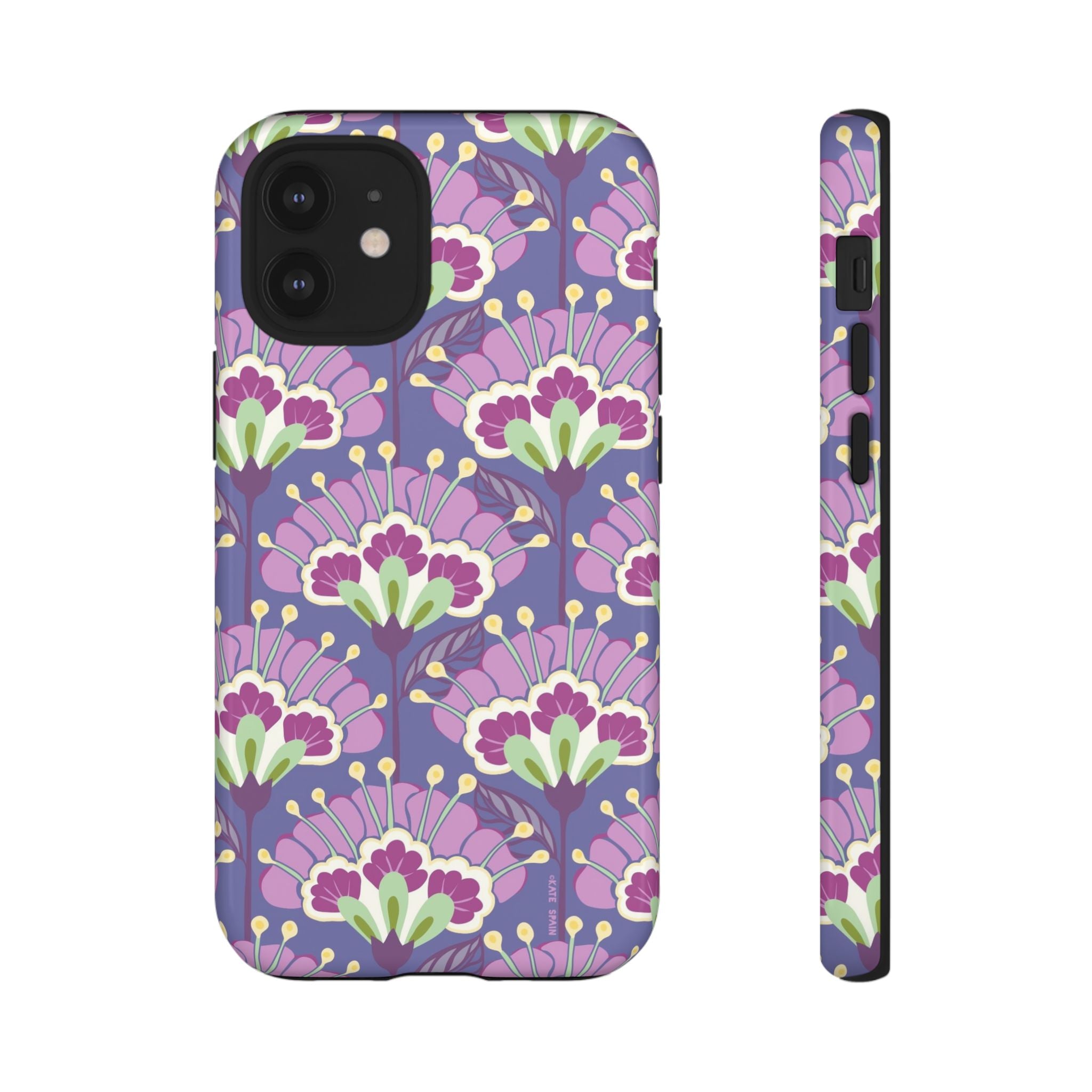 Lantern Flower Tough iPhone 12 Mini Case – Glossy | periwinkle, purple, mauve, sage botanical lantern floral print
