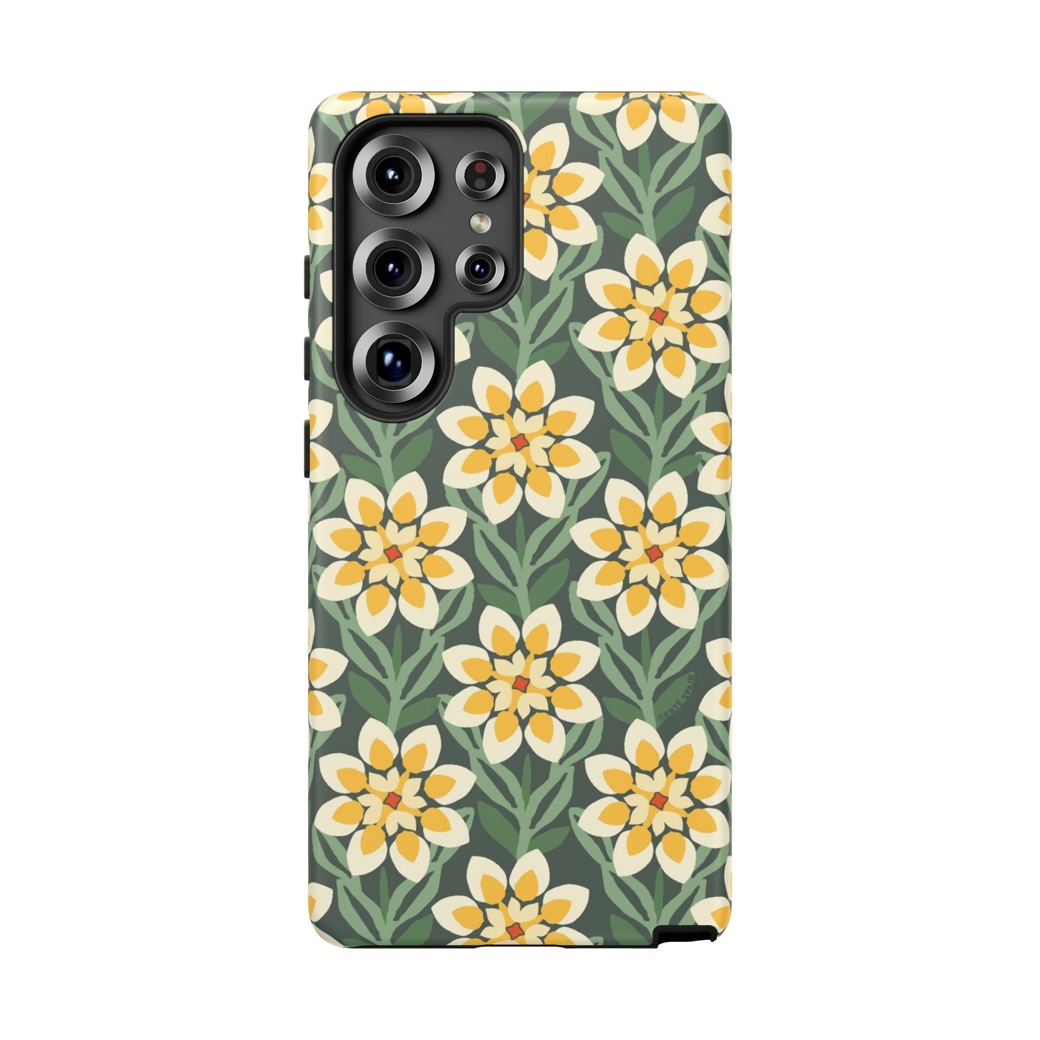 Luxury Modern Dahlia Samsung Galaxy S25 Ultra Case – Matte | forest green, yellow, cream modern dahlia print