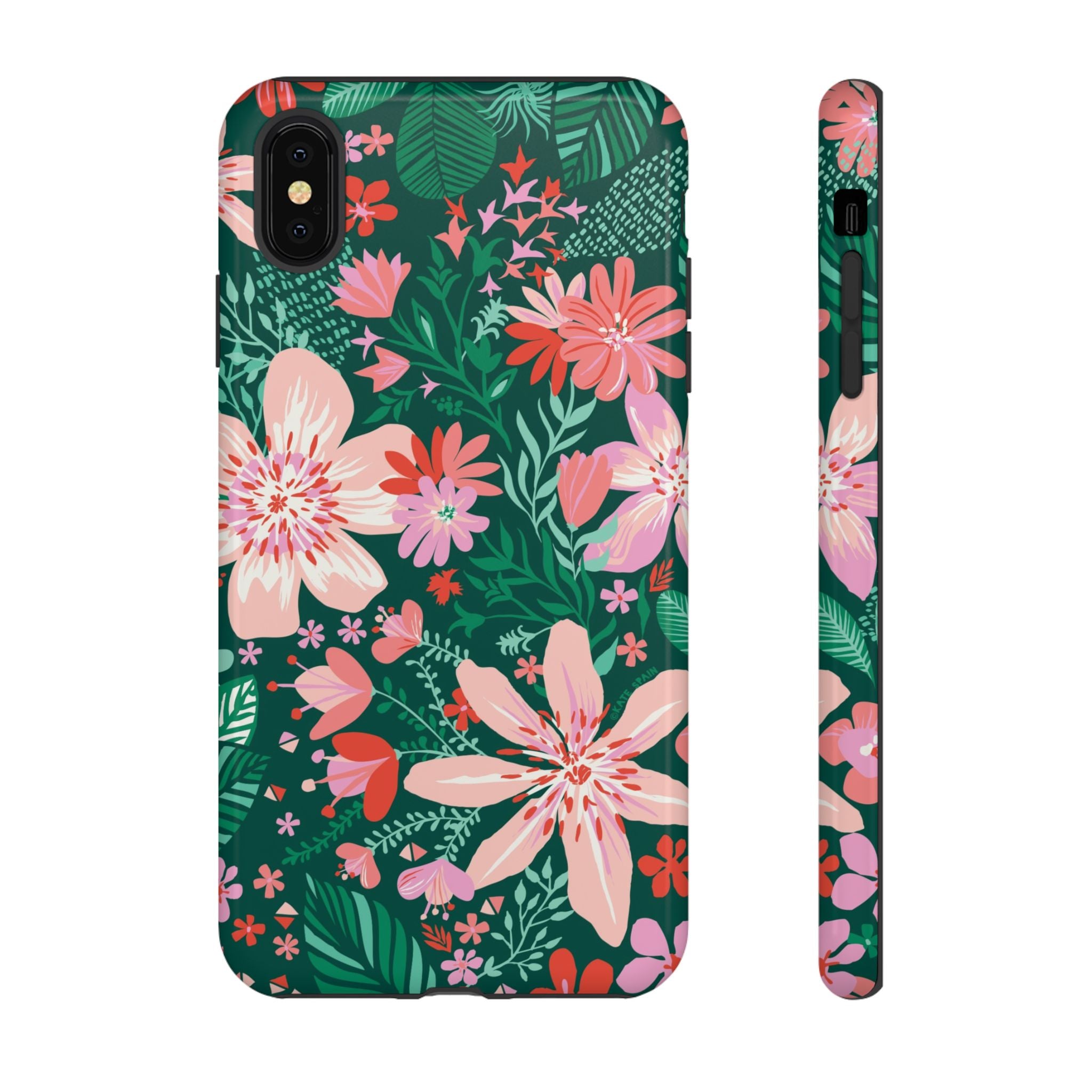 Bonaire Tough iPhone XS Max Case – Glossy | jade, pink, white tropical floral botanical print