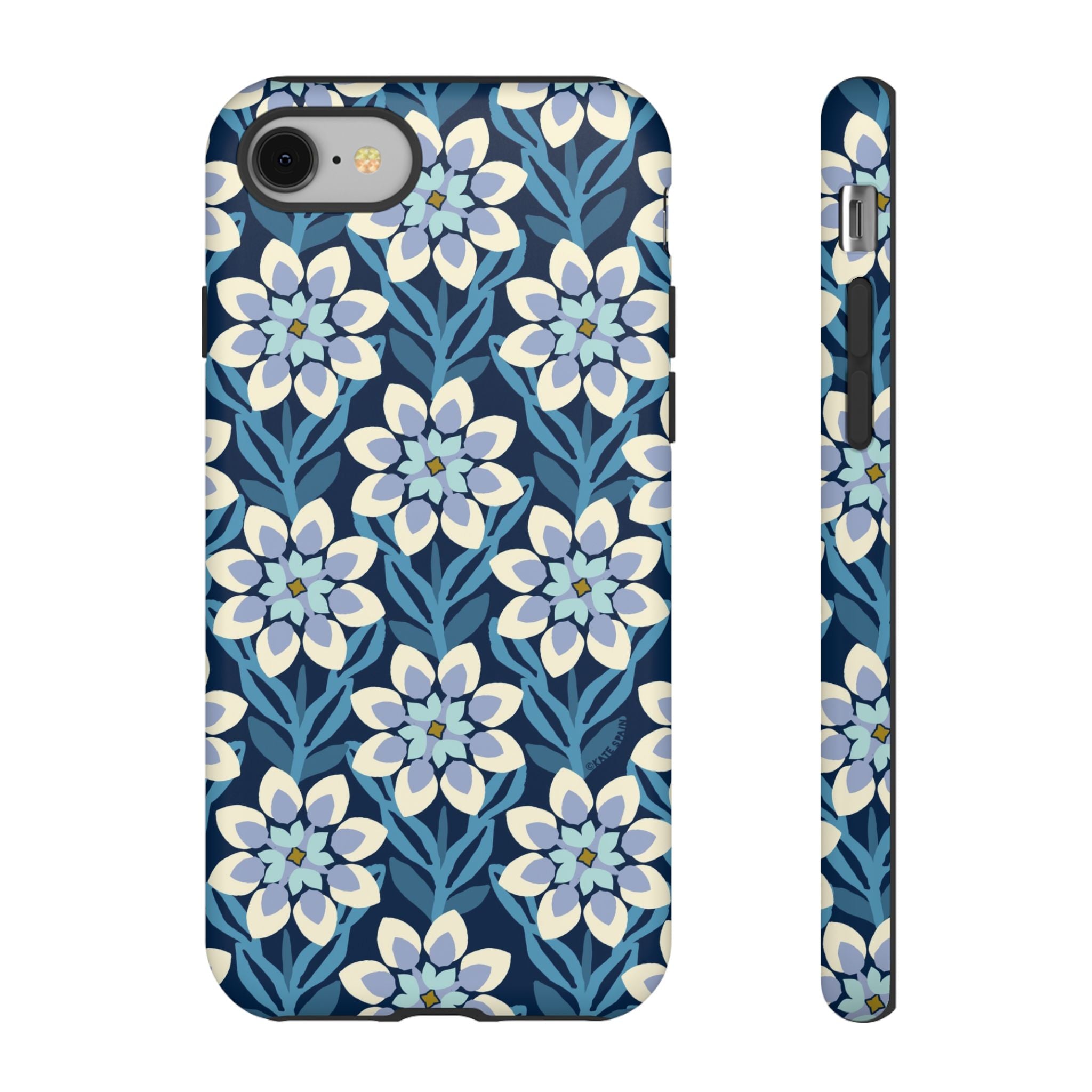 Designer Modern Dahlia Tough iPhone 8 Case – Matte | navy, cobalt, white dahlia floral print