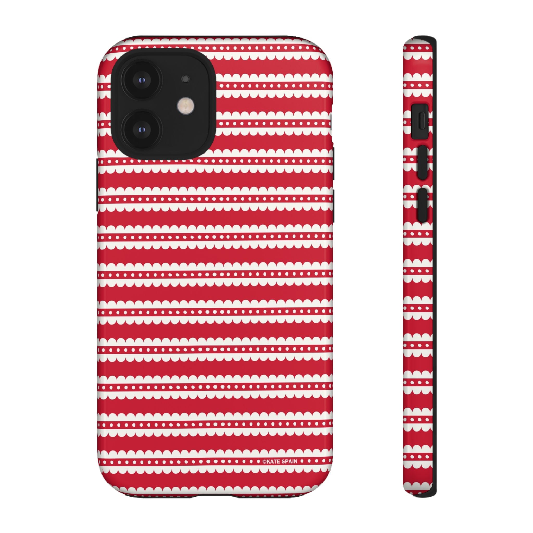 Candy Cane Stripe Tough iPhone 12 Case – Glossy | red, cream scalloped candy cane stripe print