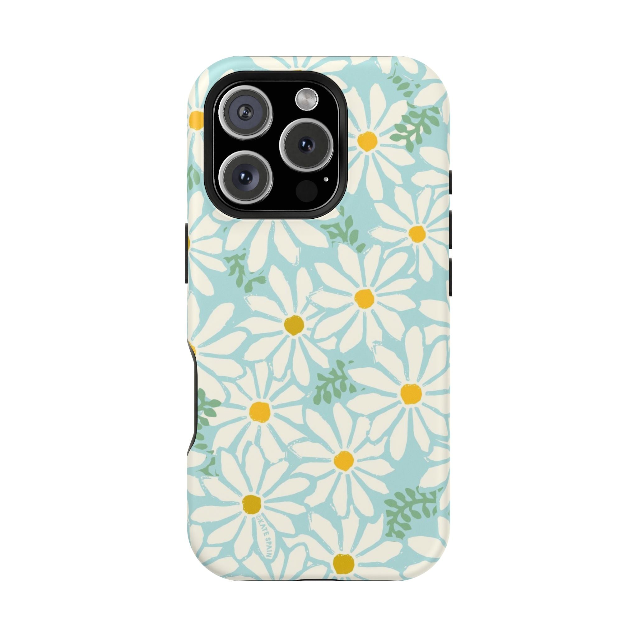 Daisies MagSafe iPhone 16 Pro Case – Glossy | white, yellow, aqua watercolor daisy print