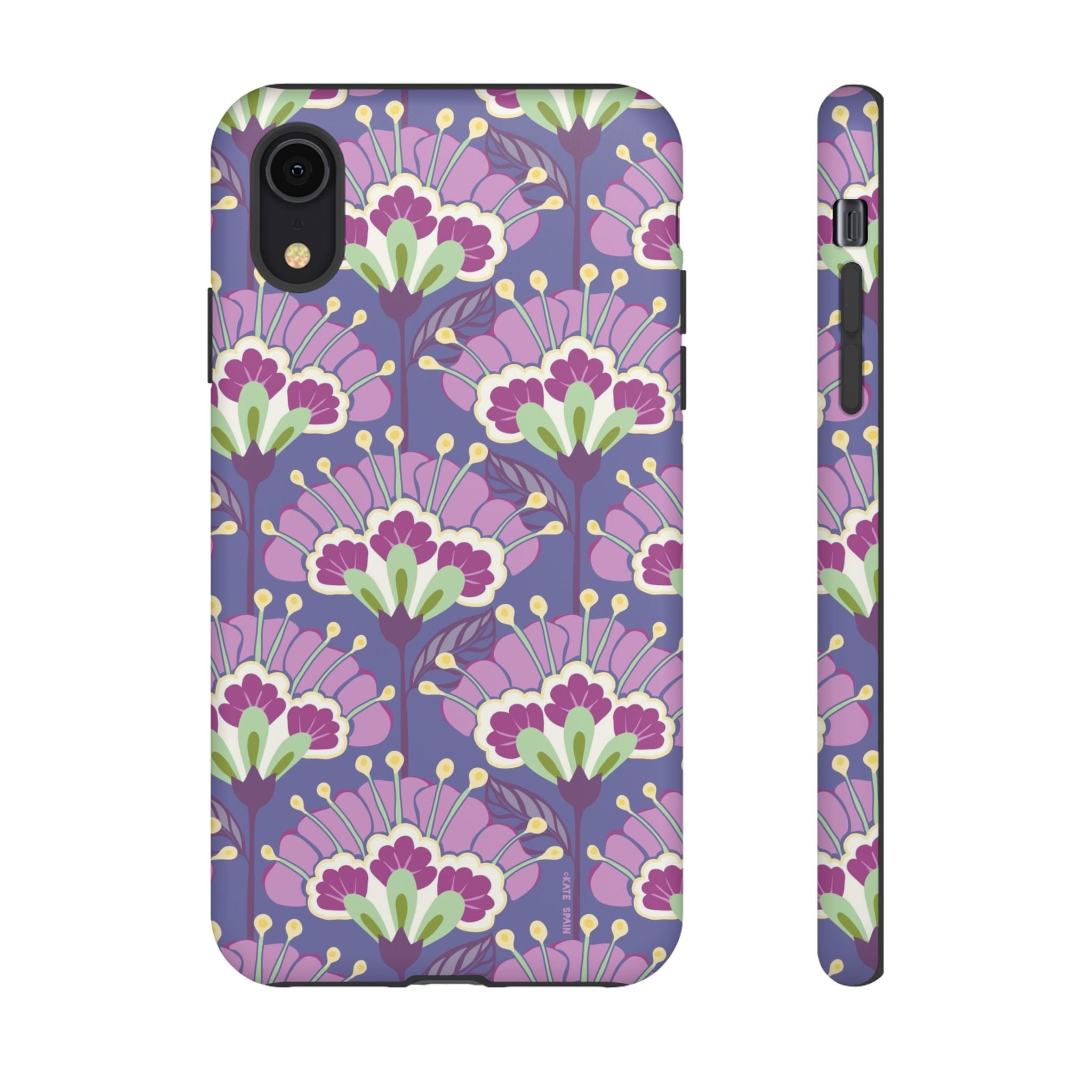 Lantern Flower Tough iPhone XR Case – Matte | periwinkle, purple, mauve, sage botanical lantern floral print