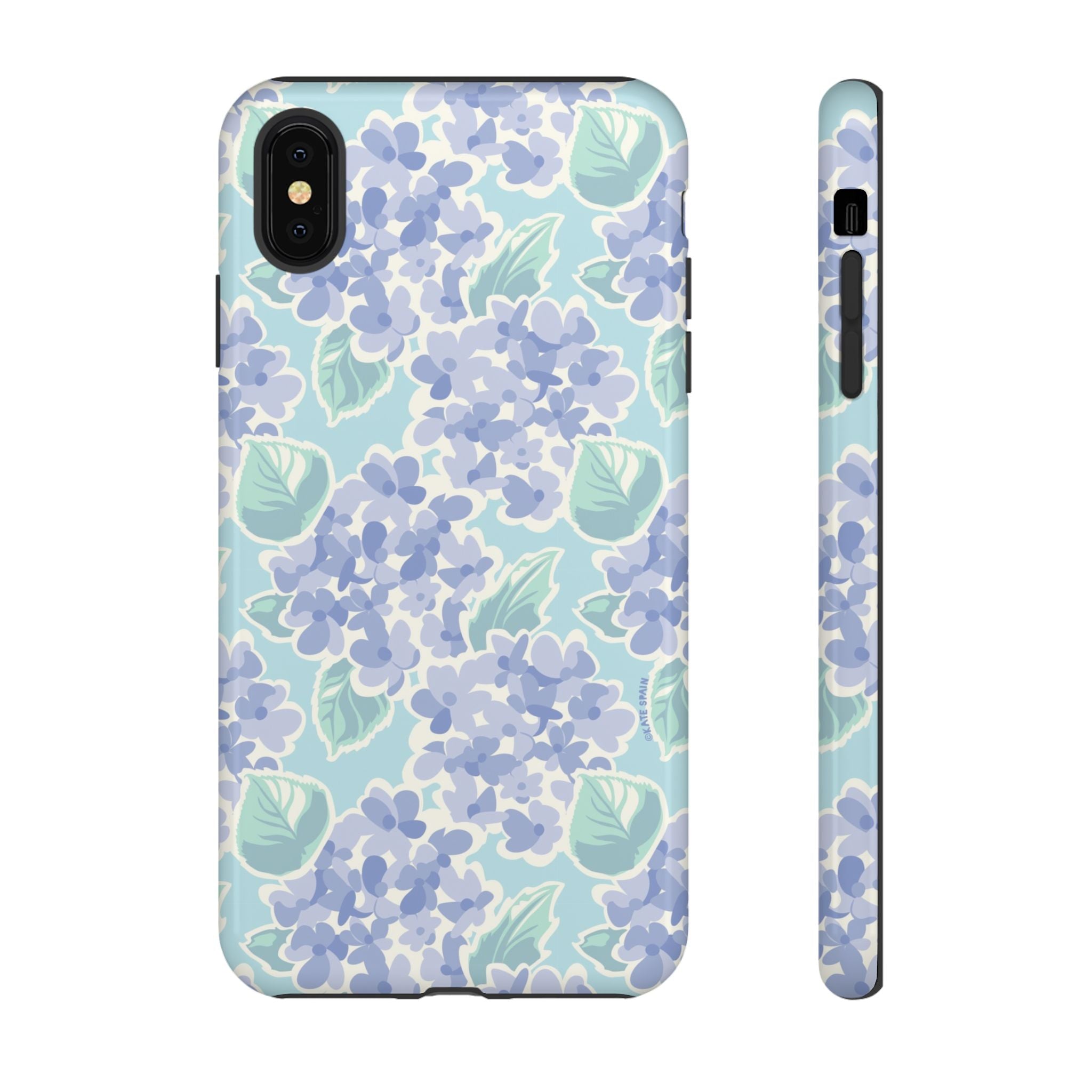 Nantucket Hydrangea Tough iPhone XS Max Case – Glossy | white, lavender, mint watercolor hydrangea print