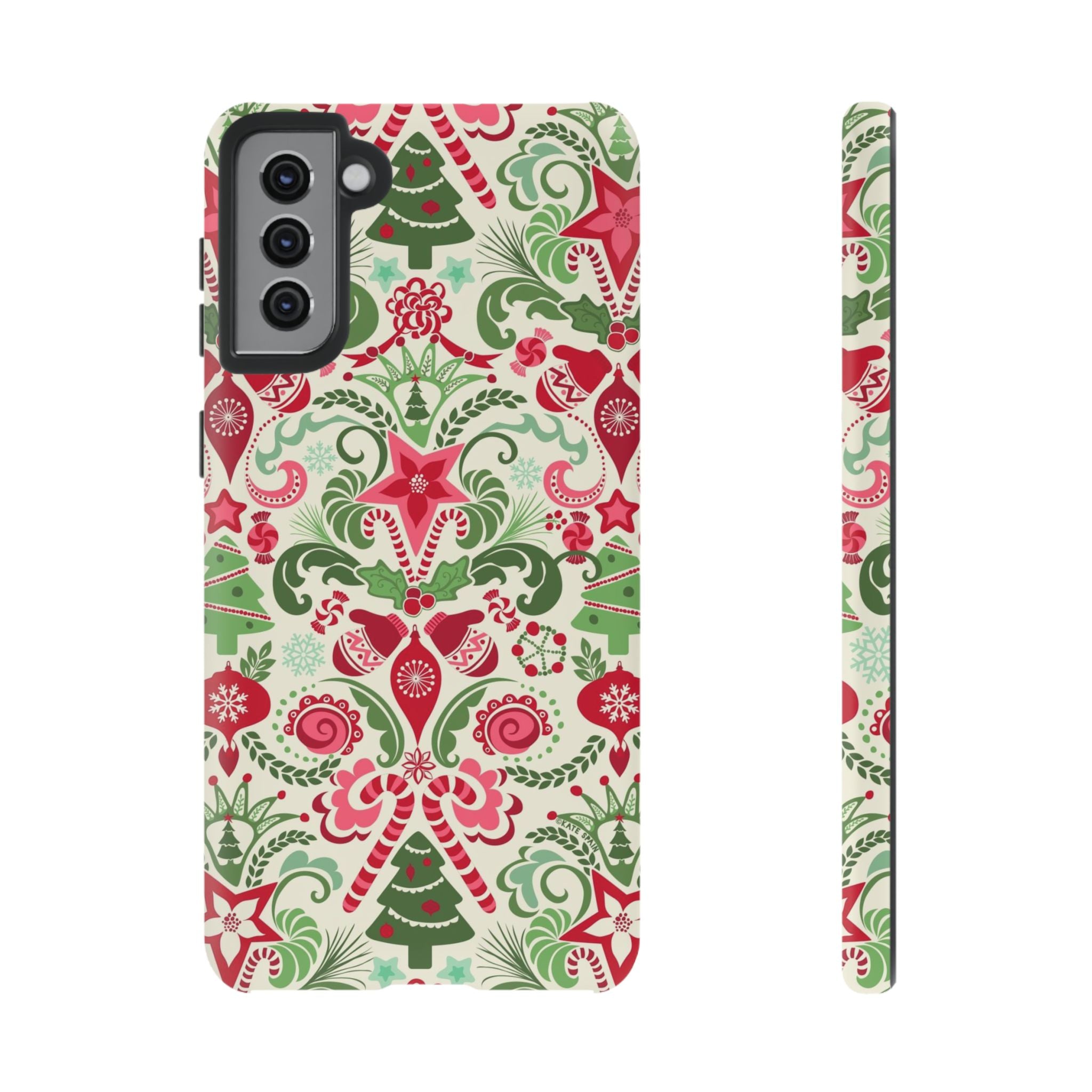 Luxury Wonderland Samsung Galaxy S21 Plus Case – Matte | cream, red, green ornate damask Christmas floral print