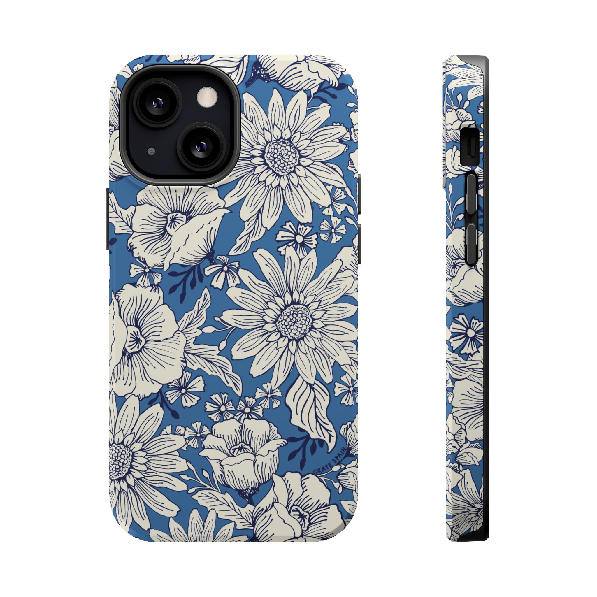 Jardin Luxury MagSafe iPhone 13 Mini Case – Glossy | navy and cream botanical floral print