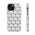 Seashells Tough iPhone 13 Mini Case – Glossy | periwinkle, cream, blush scallop shell print