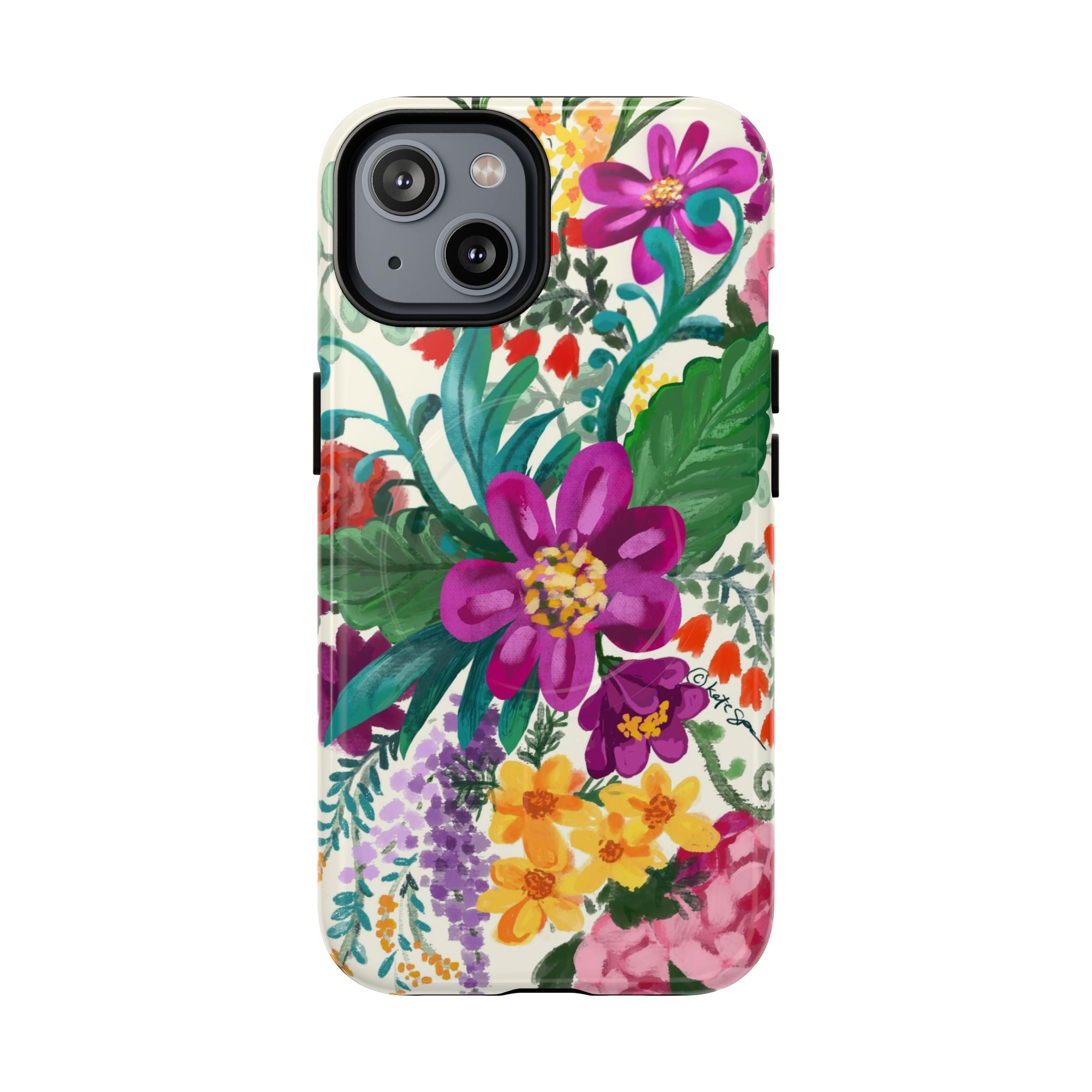 Posy MagSafe iPhone 14 Case – Glossy | cream, magenta, coral botanical floral print