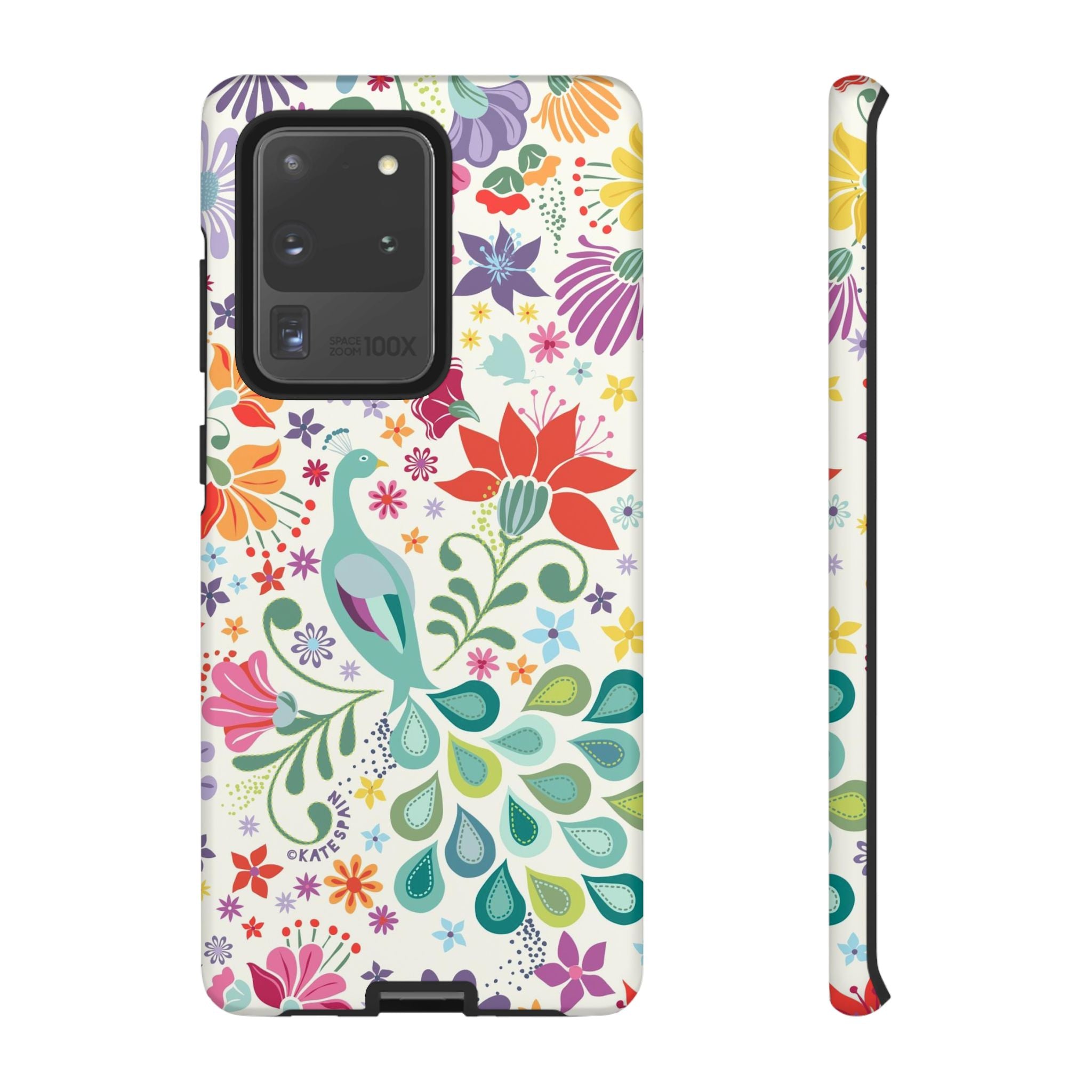 Luxury Peacock Sanctuary Samsung Galaxy S20 Ultra Case – Matte | white, teal, coral multicolor vibrant peacock feather botanical print