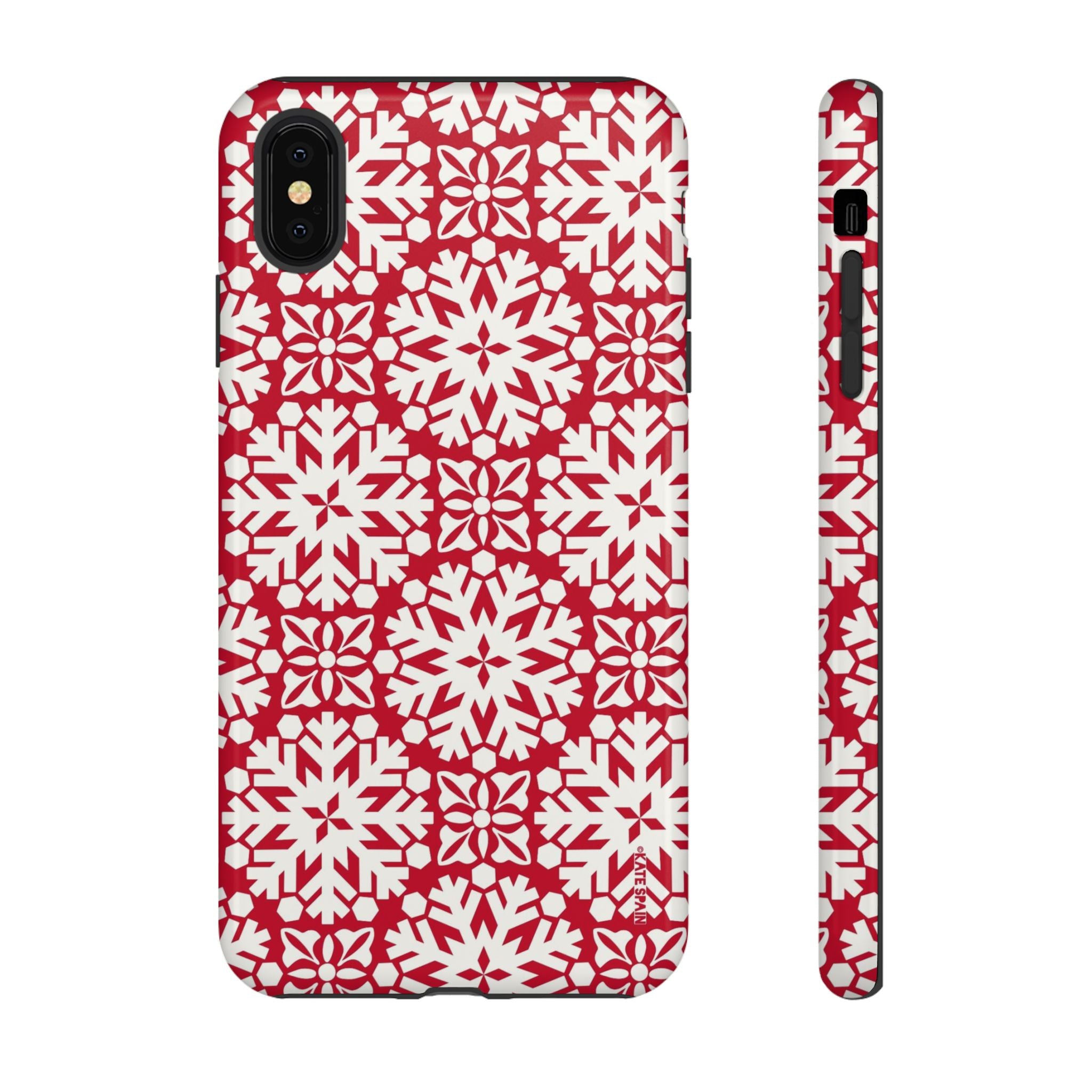 Flurry Tough iPhone XS Max Case – Glossy | red, cream geometric snowflake medallion print