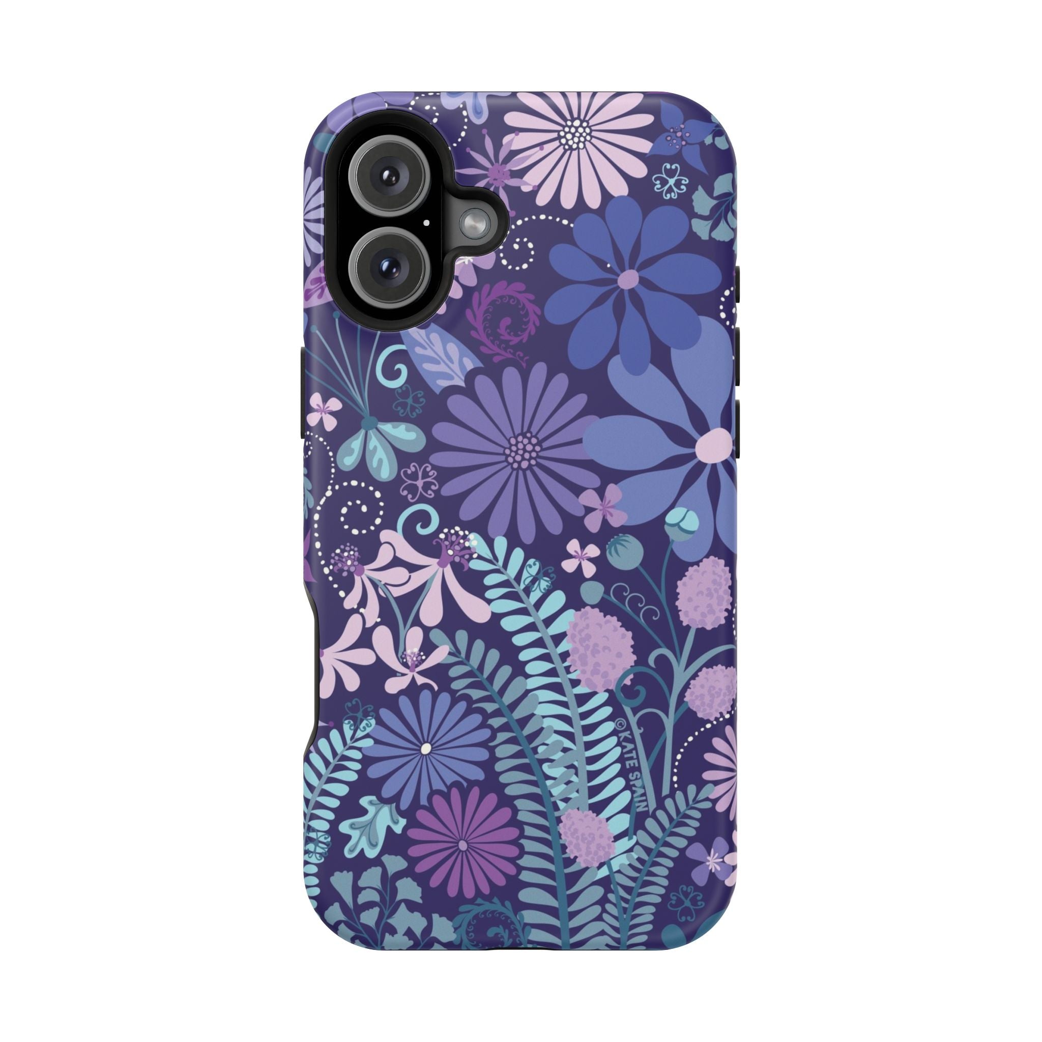 Luxury Terrain MagSafe iPhone 16 Plus Case – Matte | navy, purple, aqua botanical woodland floral print