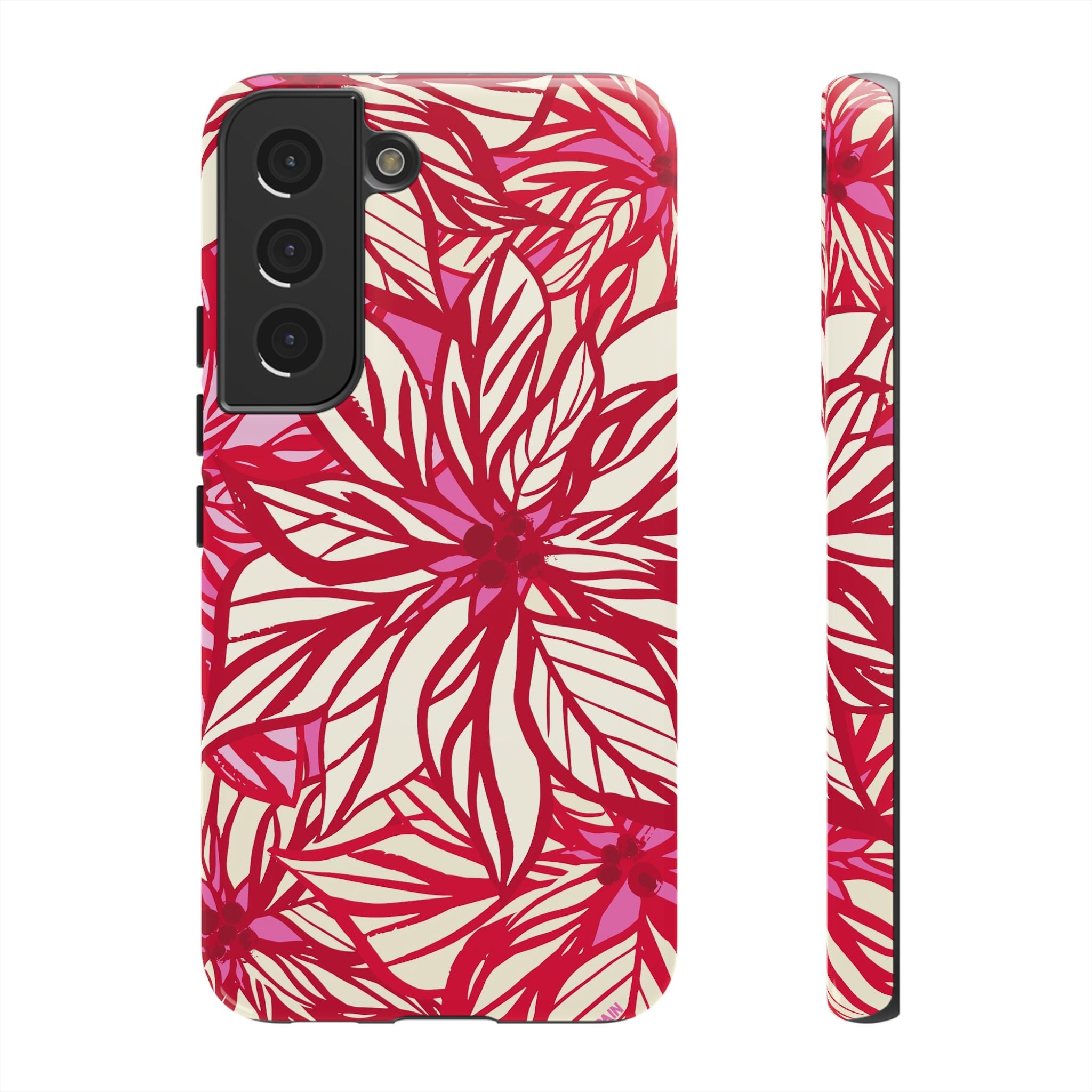 Poinsettia Samsung Galaxy S22 Case – Glossy | cream, red, pink poinsettia botanical print