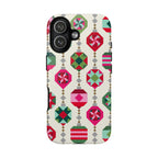 Felicity Ornaments Tough iPhone 17 Case – Glossy | cream, red, pink, green, mint geometric quilted ornament print