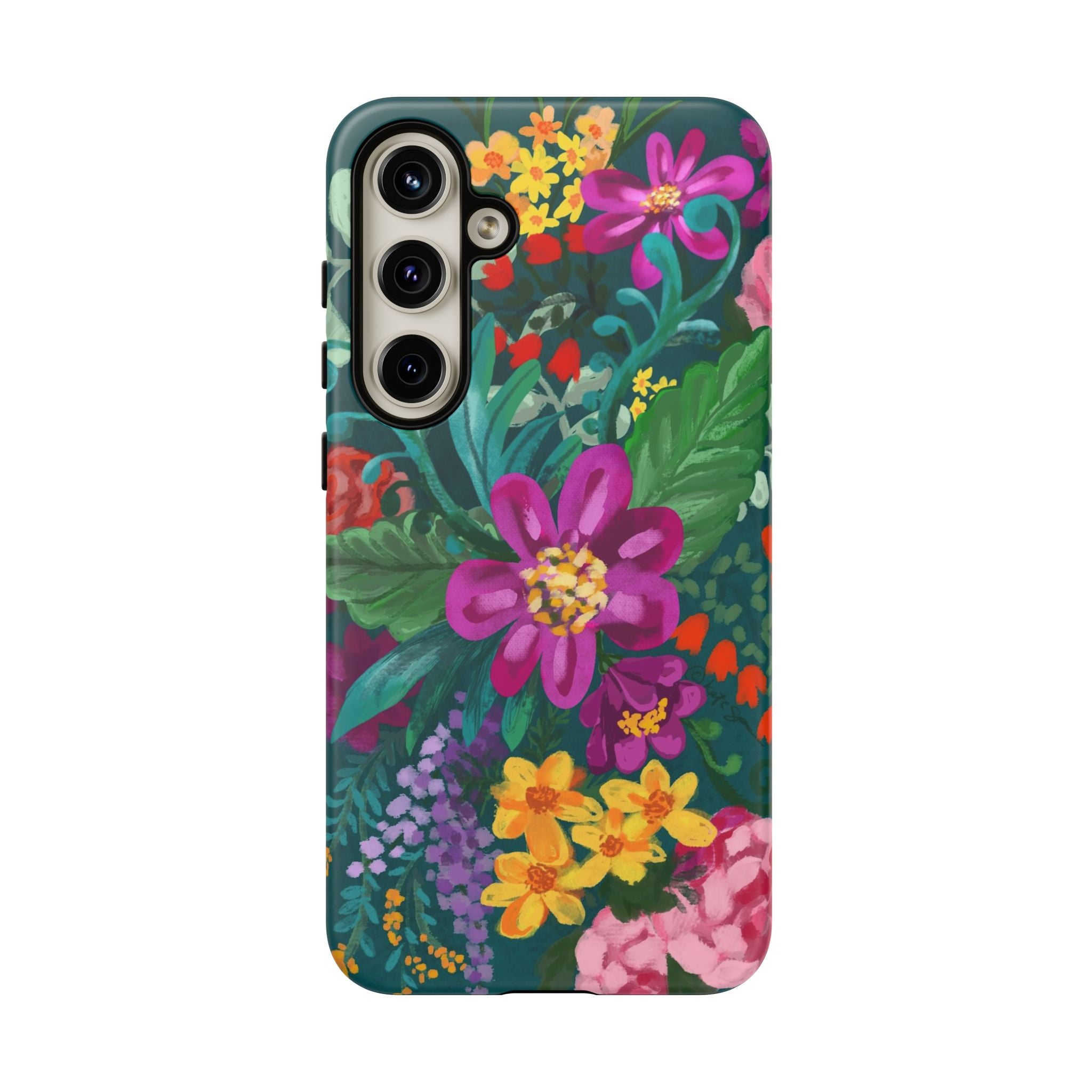 Tropical Posy Samsung Galaxy S24 Plus Case – Matte | teal, magenta, yellow, pink vibrant botanical floral print