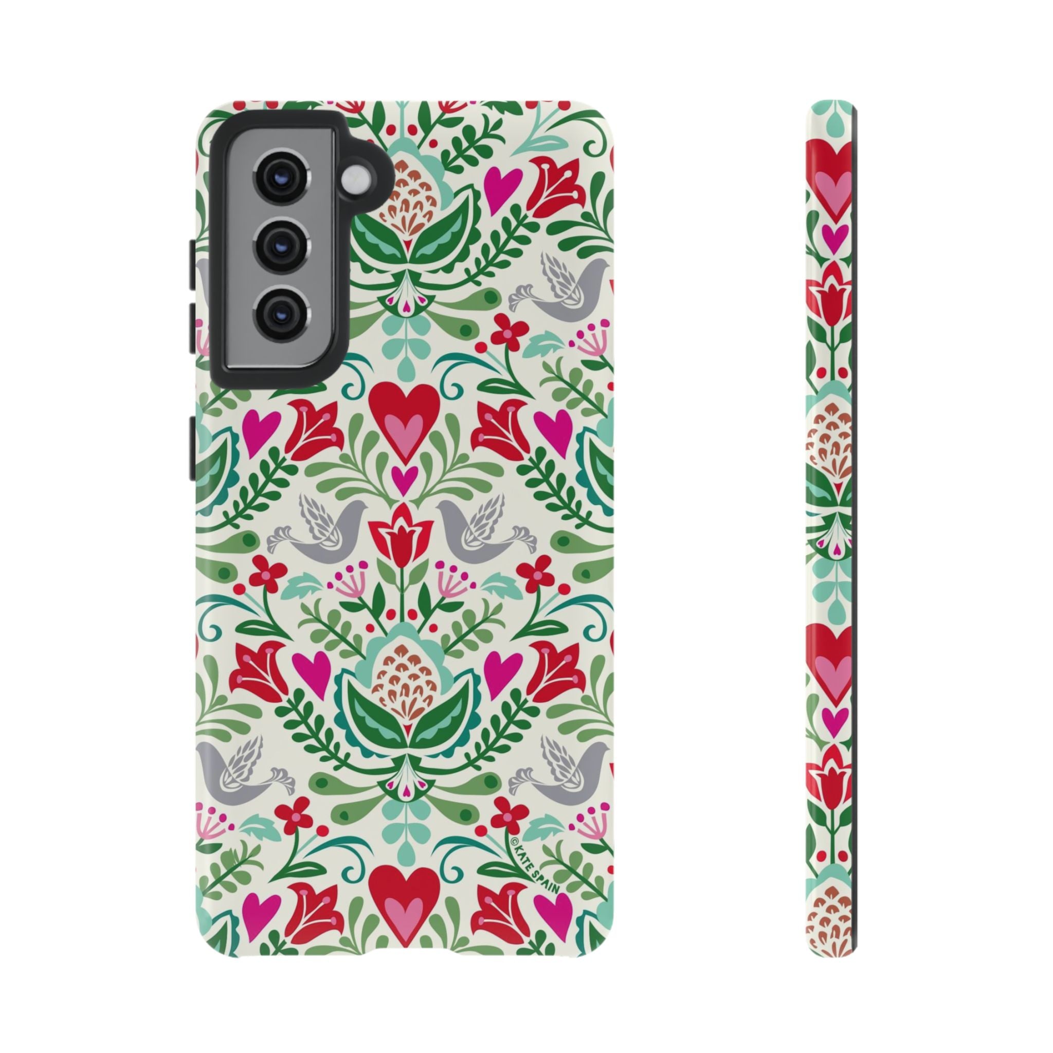 Rosemaling Samsung Galaxy S21 Case – Glossy | white, red, green rosemaling floral print