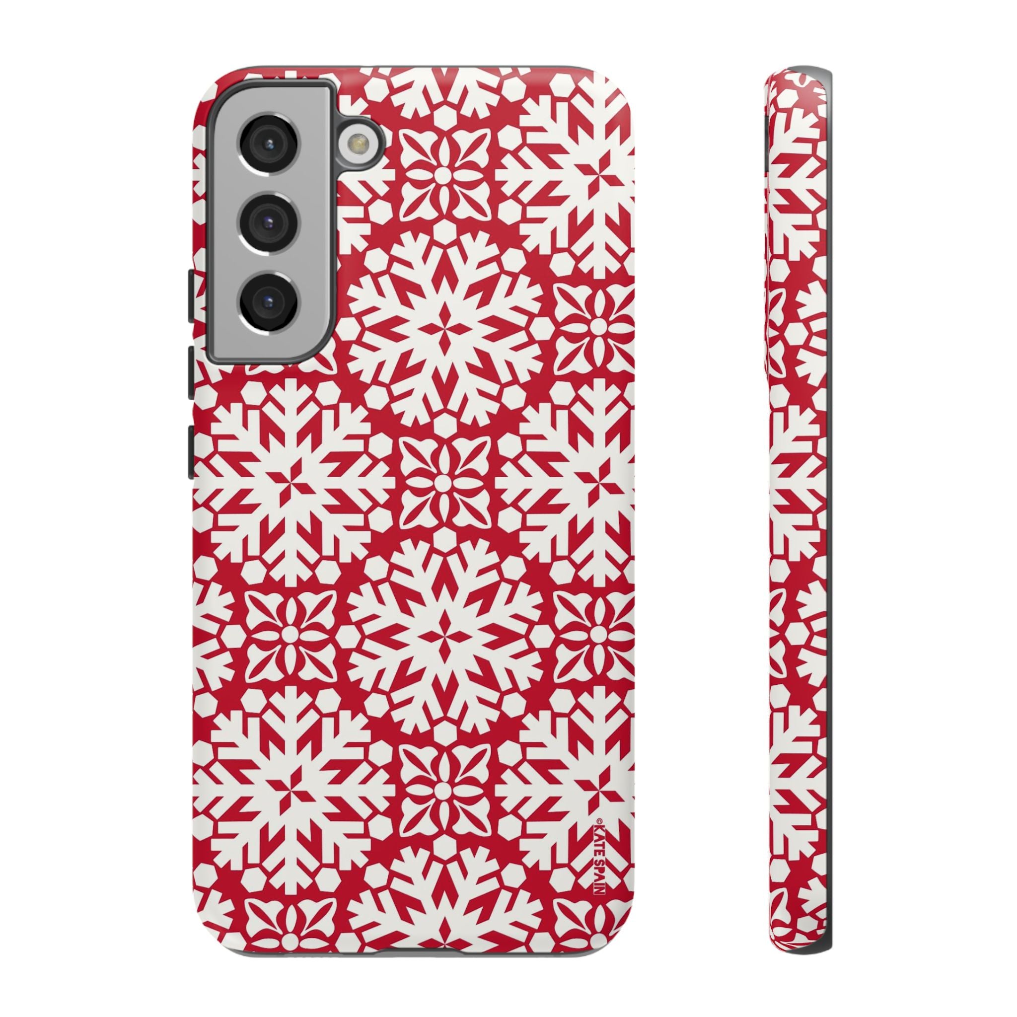 Flurry Samsung Galaxy S22 Plus Case – Matte | white, red geometric snowflake tile print