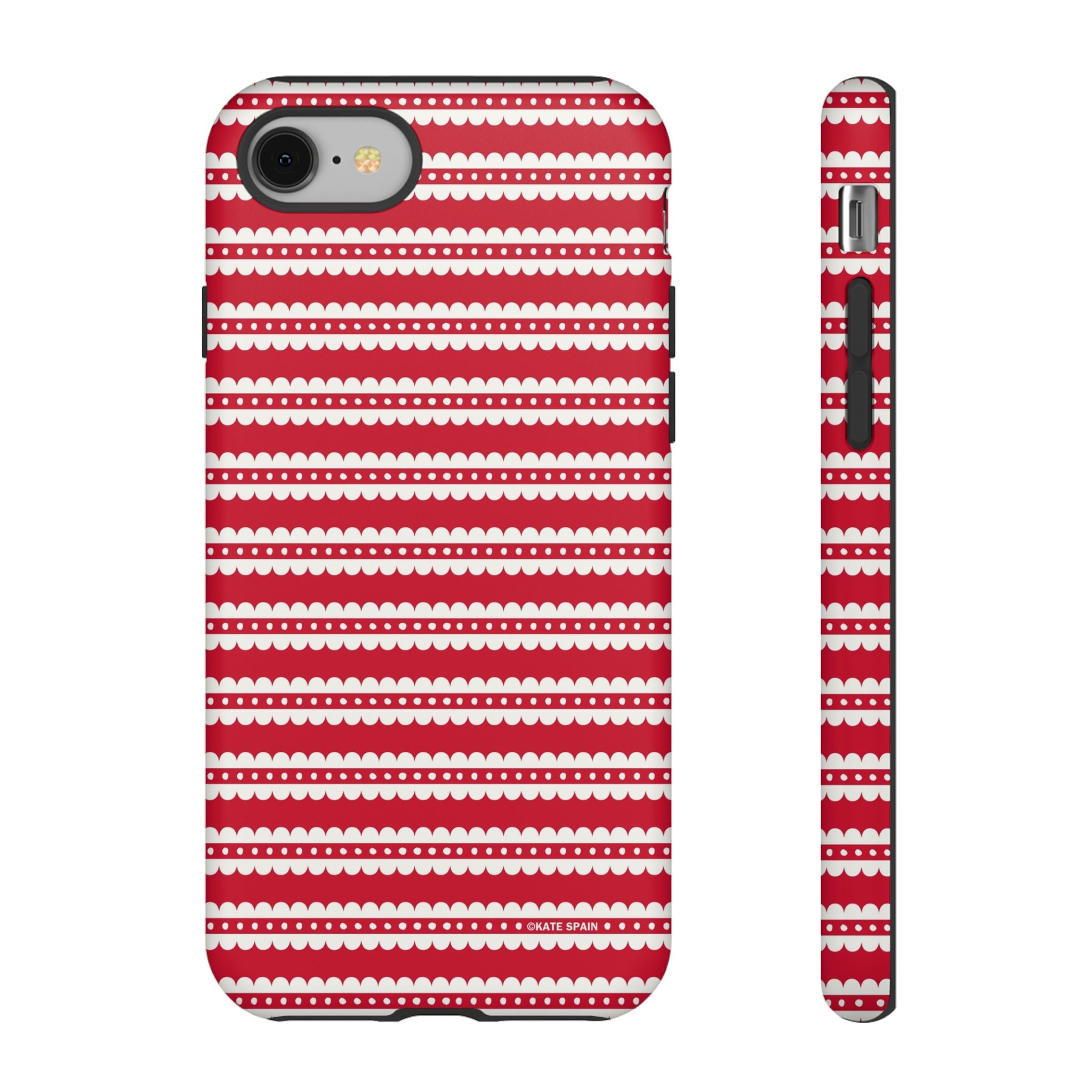 Candy Cane Stripe Tough iPhone 8 Case – Matte | red, cream scalloped candy cane stripe print
