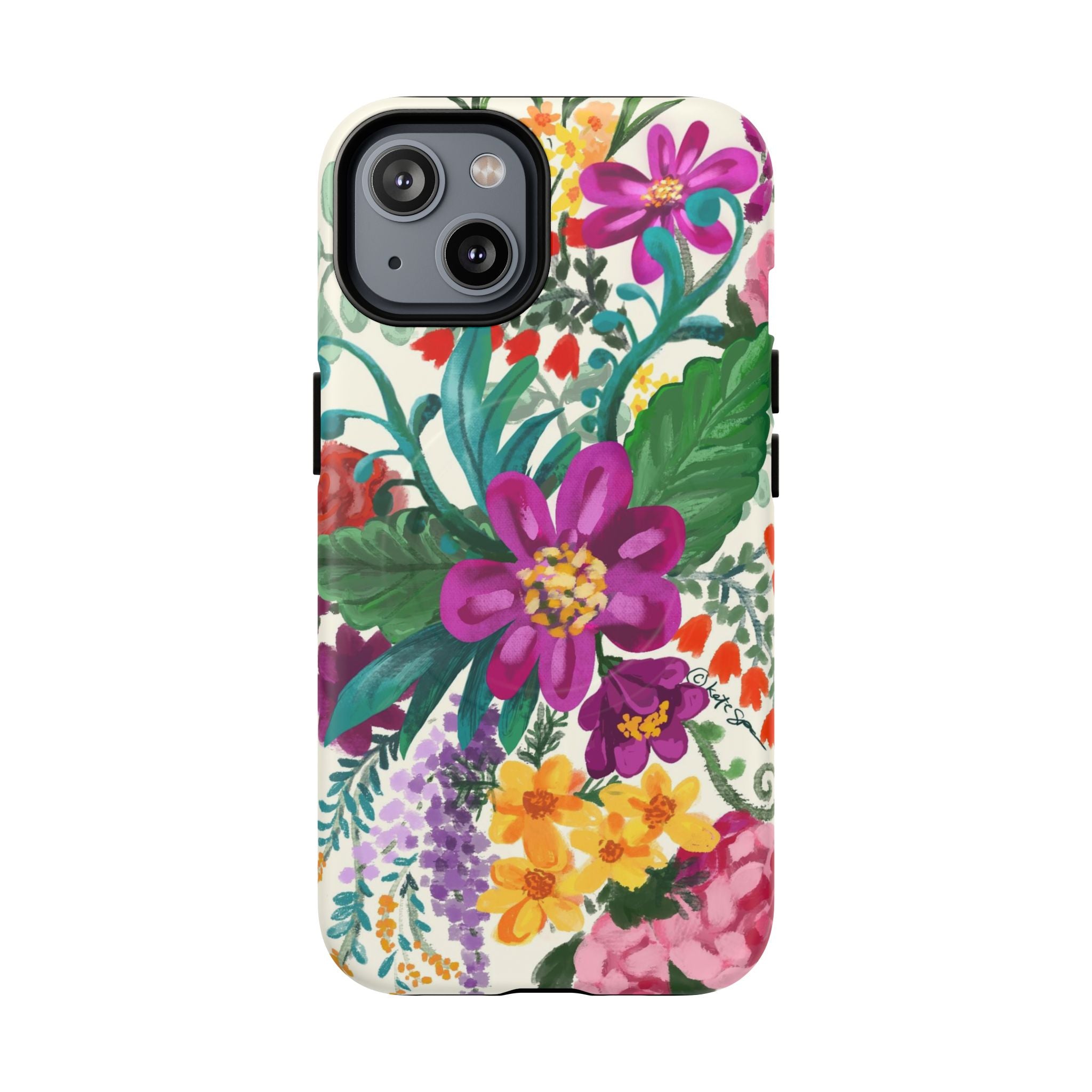 Posy MagSafe iPhone 14 Case – Matte | cream, magenta, coral botanical floral print