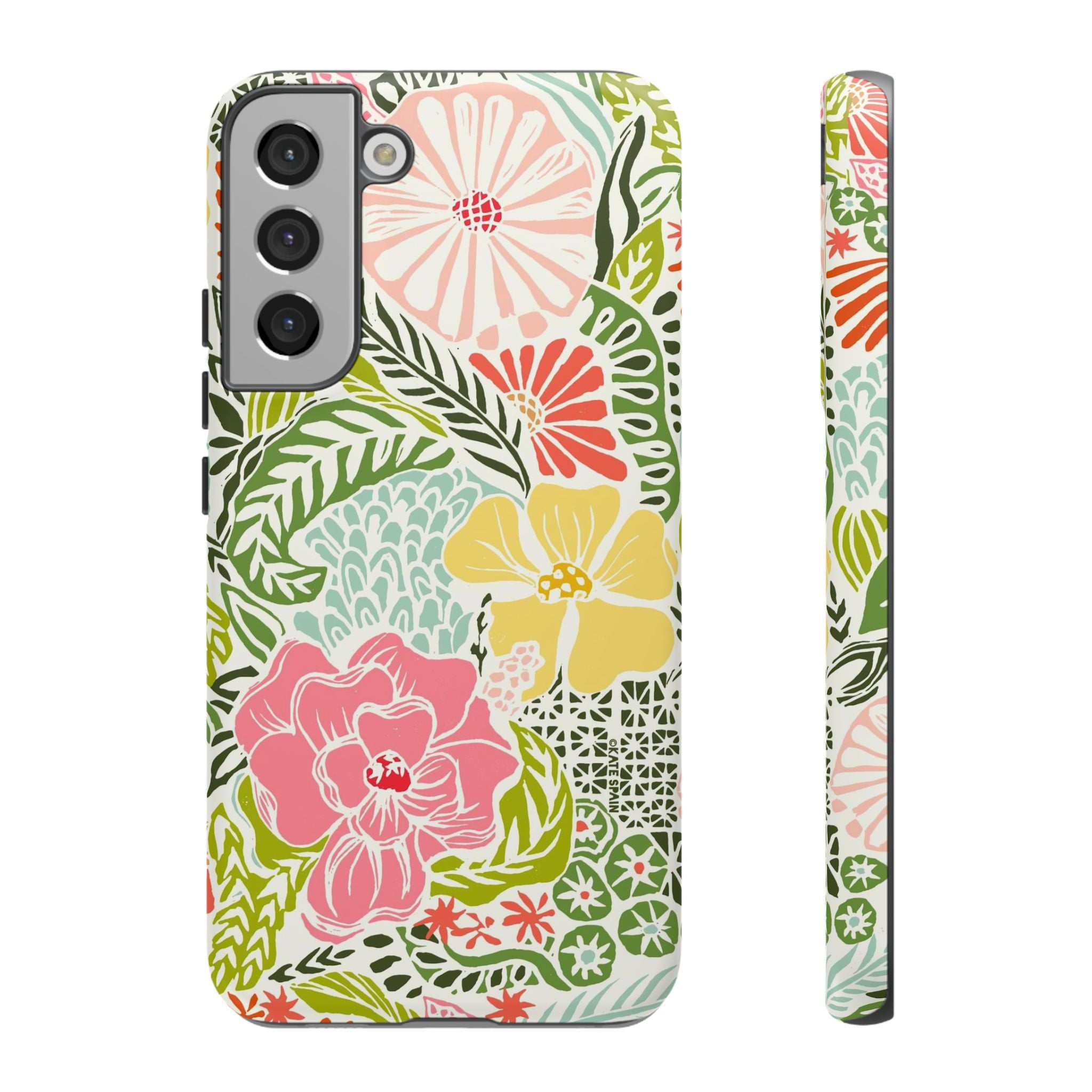 Cute Tropica Samsung Galaxy S22 Plus Case – Matte | cream, pink, yellow, blue botanical floral print