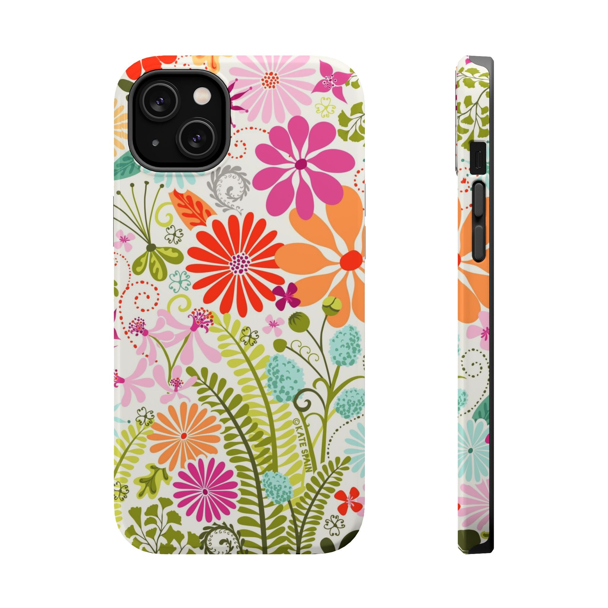 Luxury Terrain MagSafe iPhone 13 Pro Case – Glossy | white, magenta, coral botanical woodland floral print