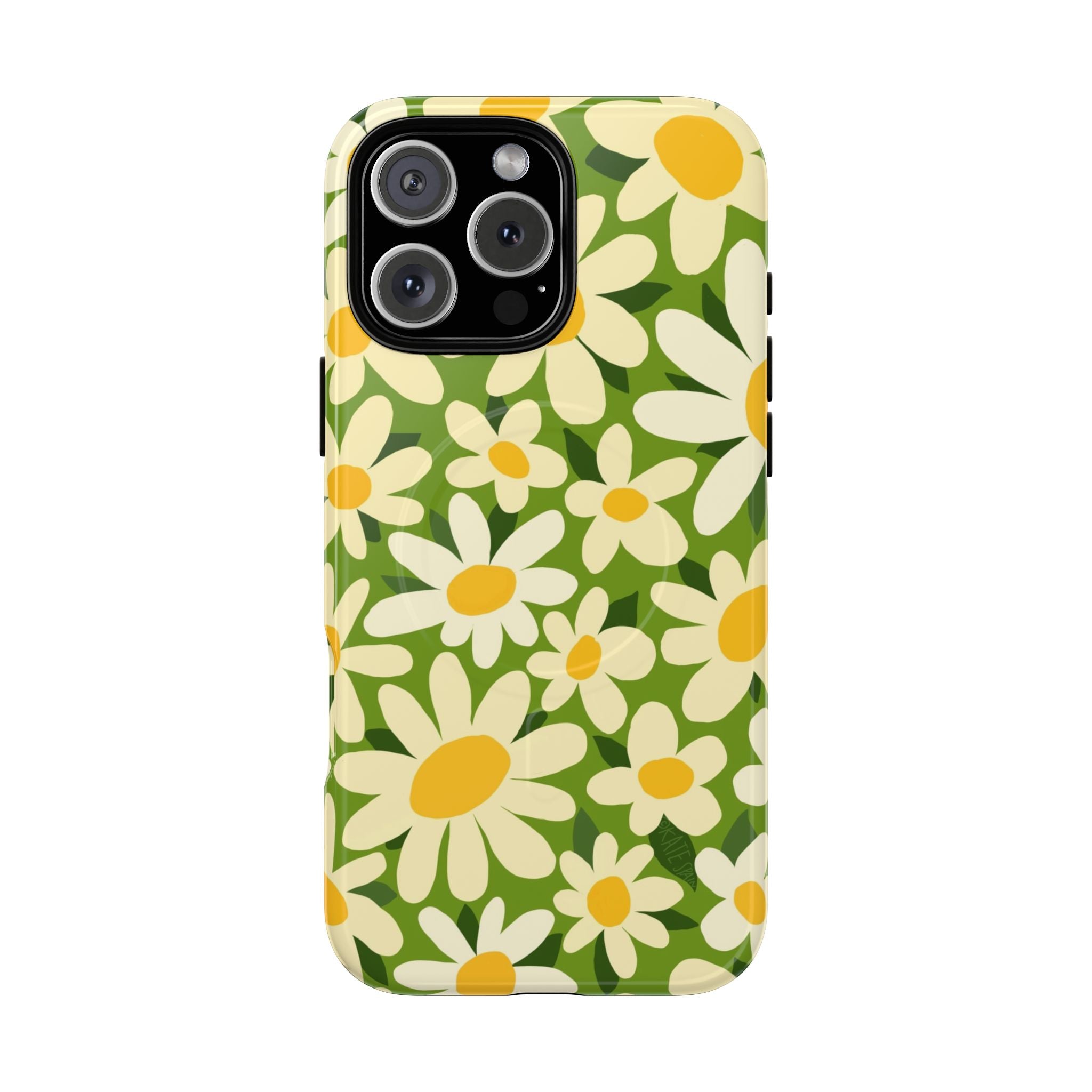 Shasta Daisy MagSafe iPhone 16 Pro Max Case – Glossy | green, white, yellow daisy floral print