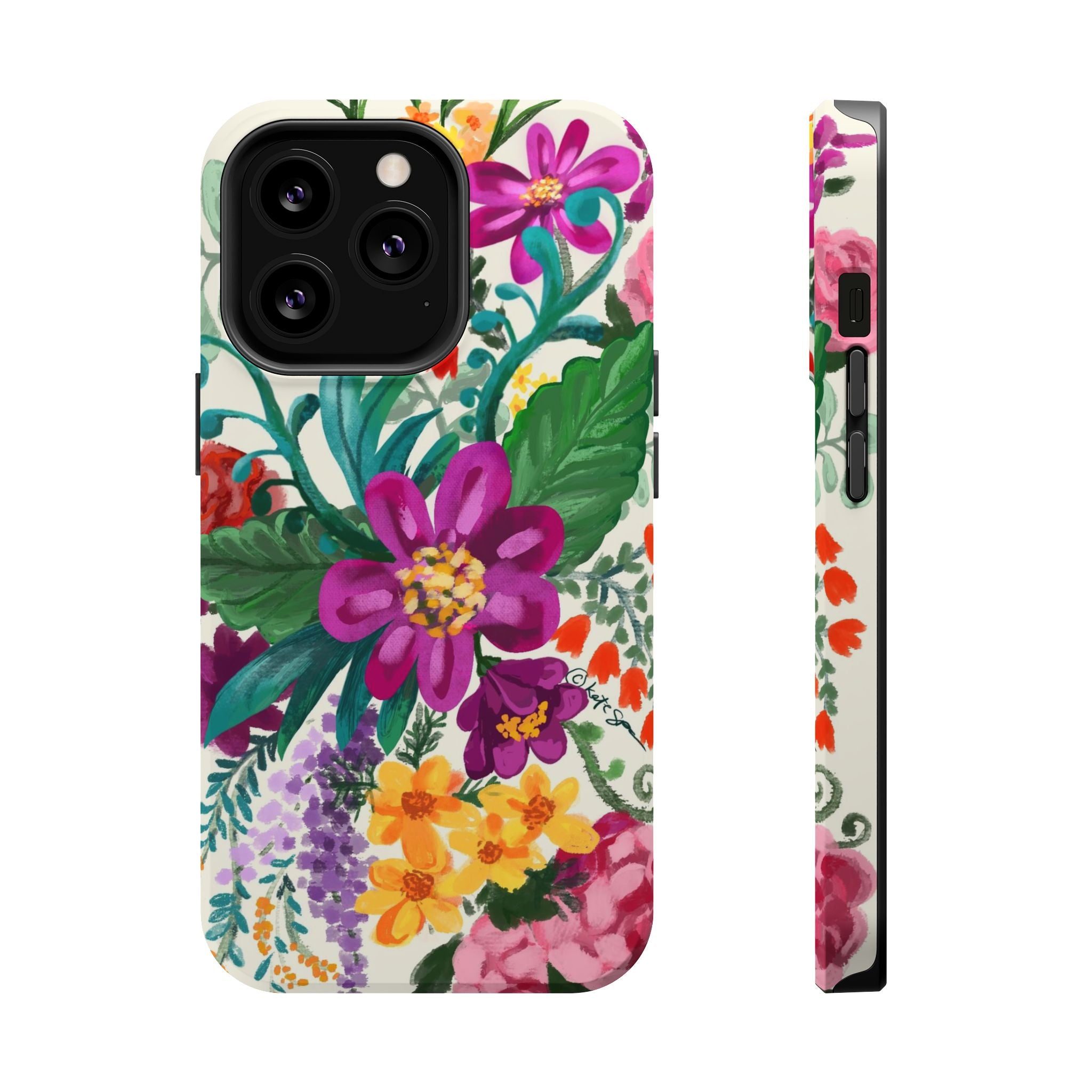 Posy MagSafe iPhone 13 Pro Case – Matte | white, magenta, yellow, purple vibrant botanical floral print