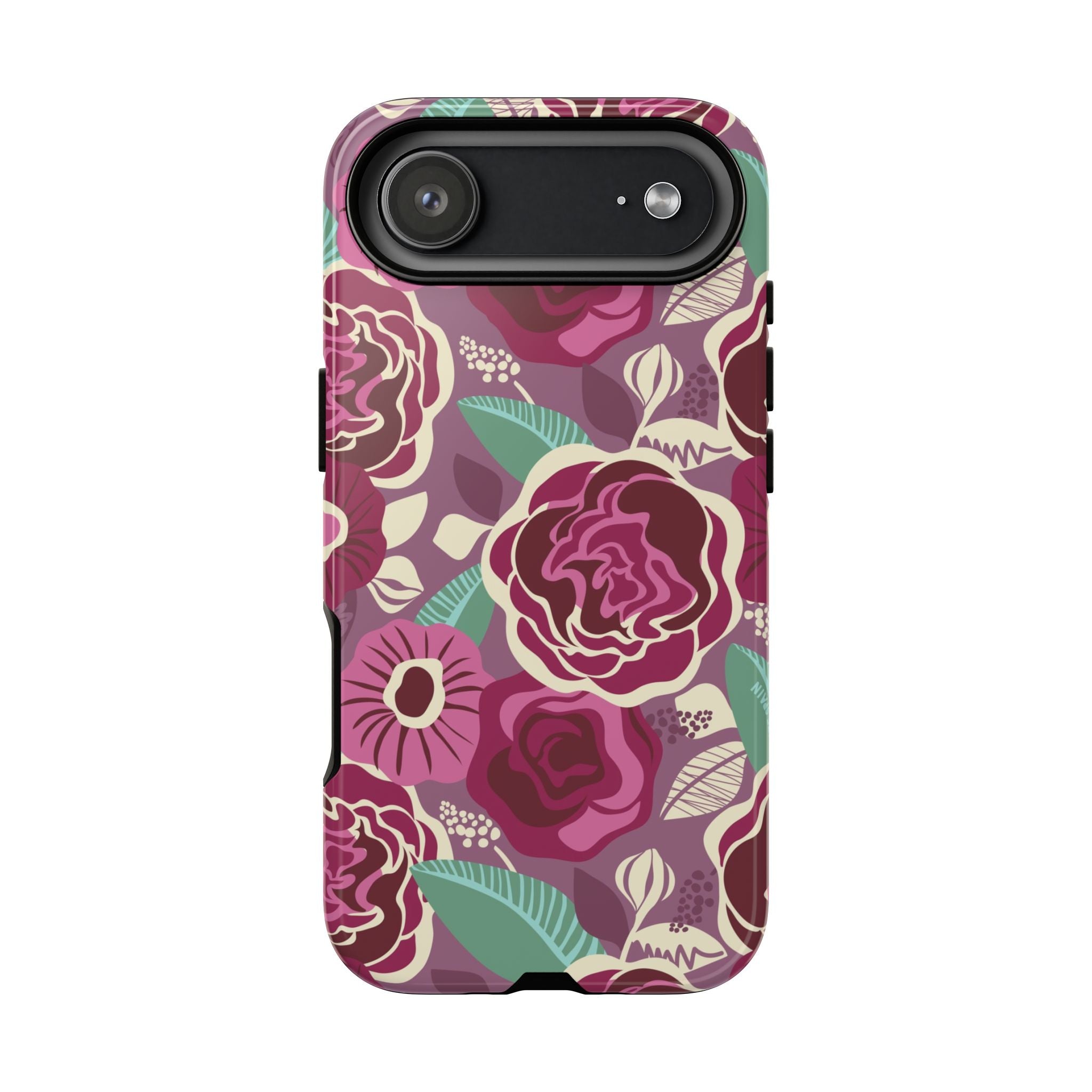 Tea Rose Burgundy Tough iPhone 17 Air Case – Glossy | burgundy, magenta, plum botanical rose floral print