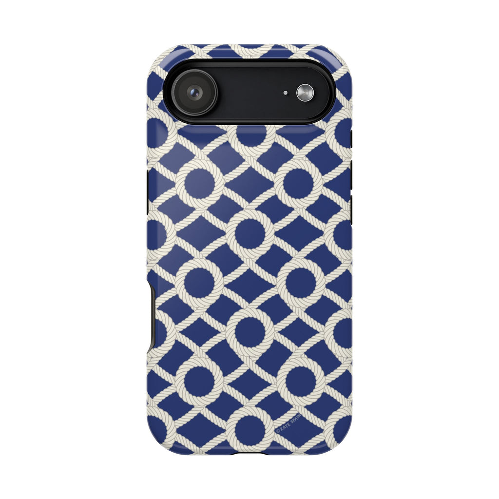 Sailor's Knot MagSafe iPhone 17 Air Case – Glossy | navy, cream nautical rope knot lattice print