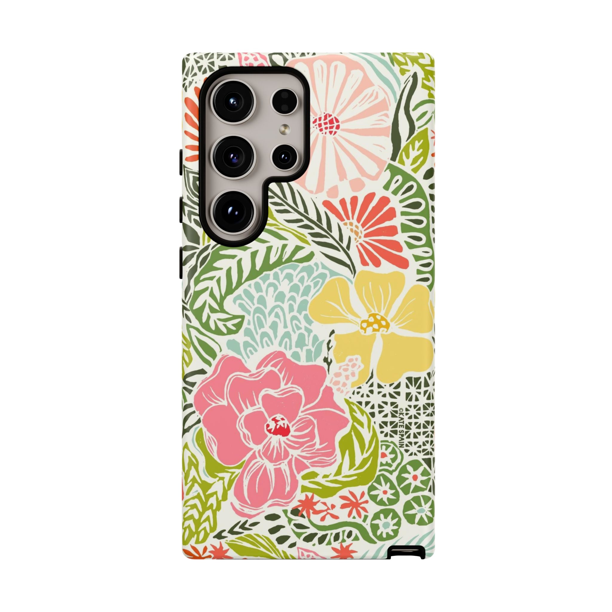 Cute Tropica Samsung Galaxy S24 Ultra Case – Glossy | cream, pink, yellow, blue botanical floral print