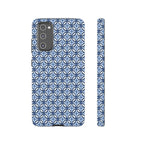 Light blue Samsung Galaxy case with navy and periwinkle ikat geometric pattern — botanical phone case by Kate Spain for Floriori