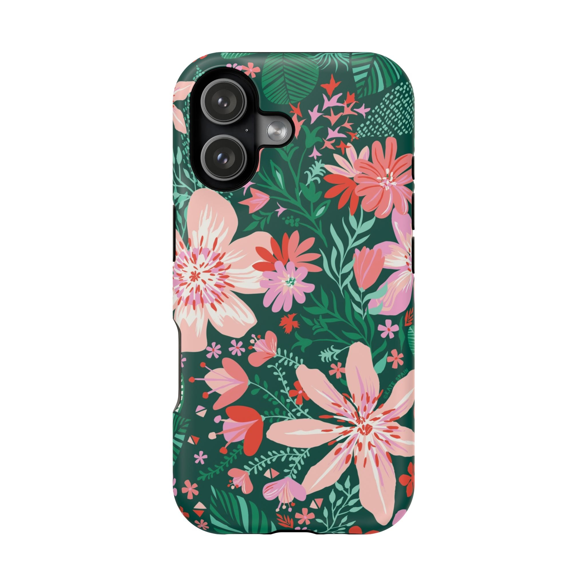 Bonaire MagSafe iPhone 17 Case – Matte | forest green, blush, coral tropical floral print