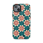 Modern Dahlia MagSafe iPhone 14 Plus Case – Matte | teal, coral, cream botanical dahlia floral print