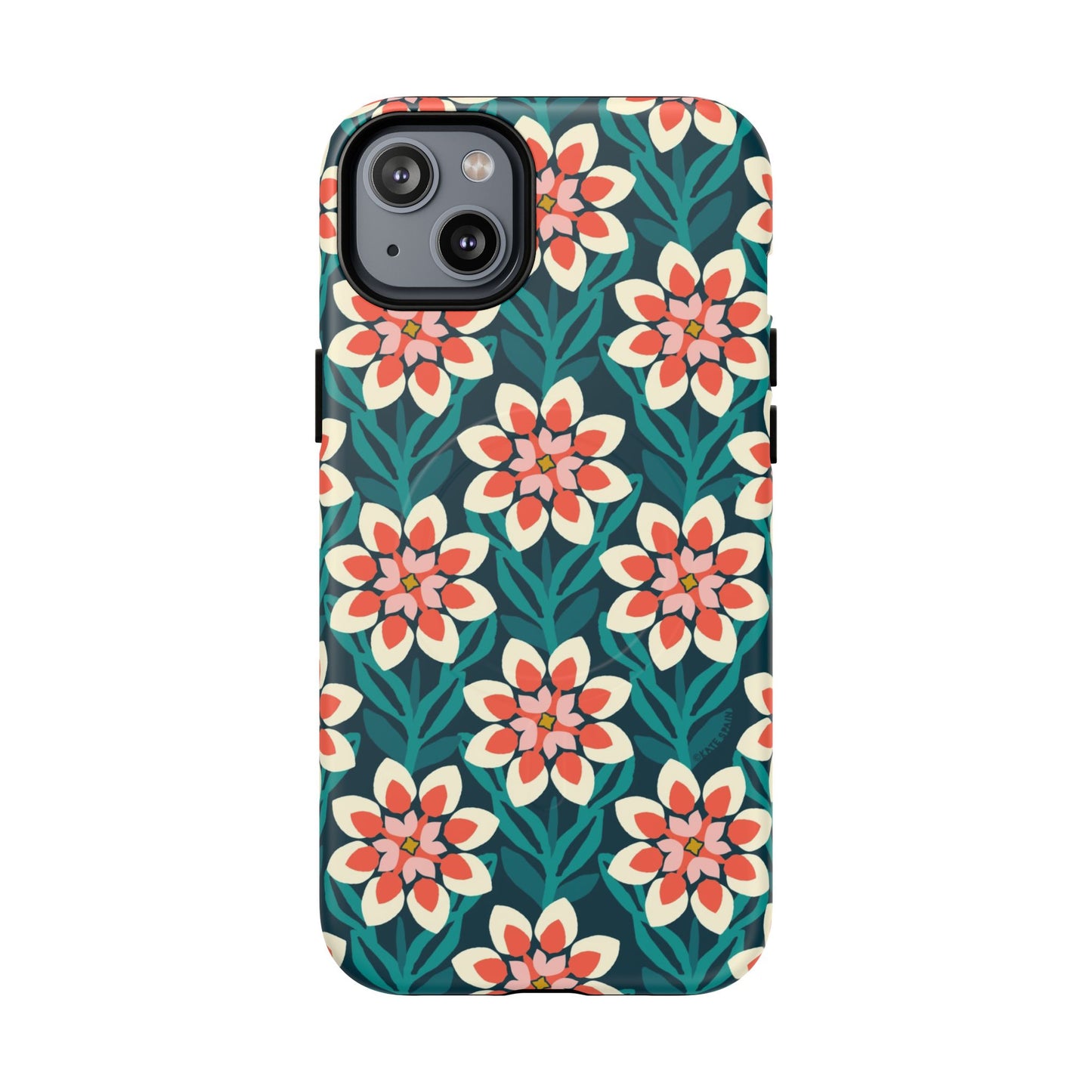 Modern Dahlia MagSafe iPhone Case - Teal Allover Pattern