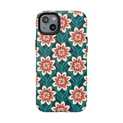 Modern Dahlia MagSafe iPhone Case - Teal Allover Pattern