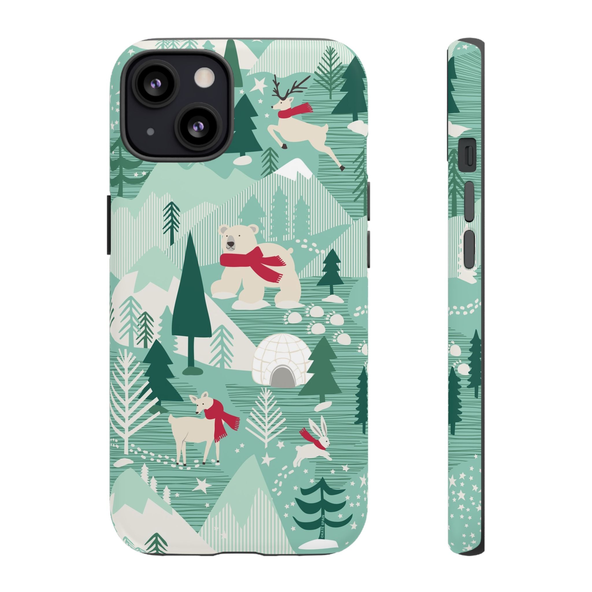 Arctica Winter Tough iPhone 13 Case – Glossy | aqua, evergreen, white, animal frolic winter wonderland print