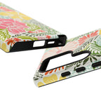 Cute Tropica Samsung Galaxy S24 Ultra Case – close-up detail of case sides, buttons, ports | cream, pink, yellow, blue botanical floral print