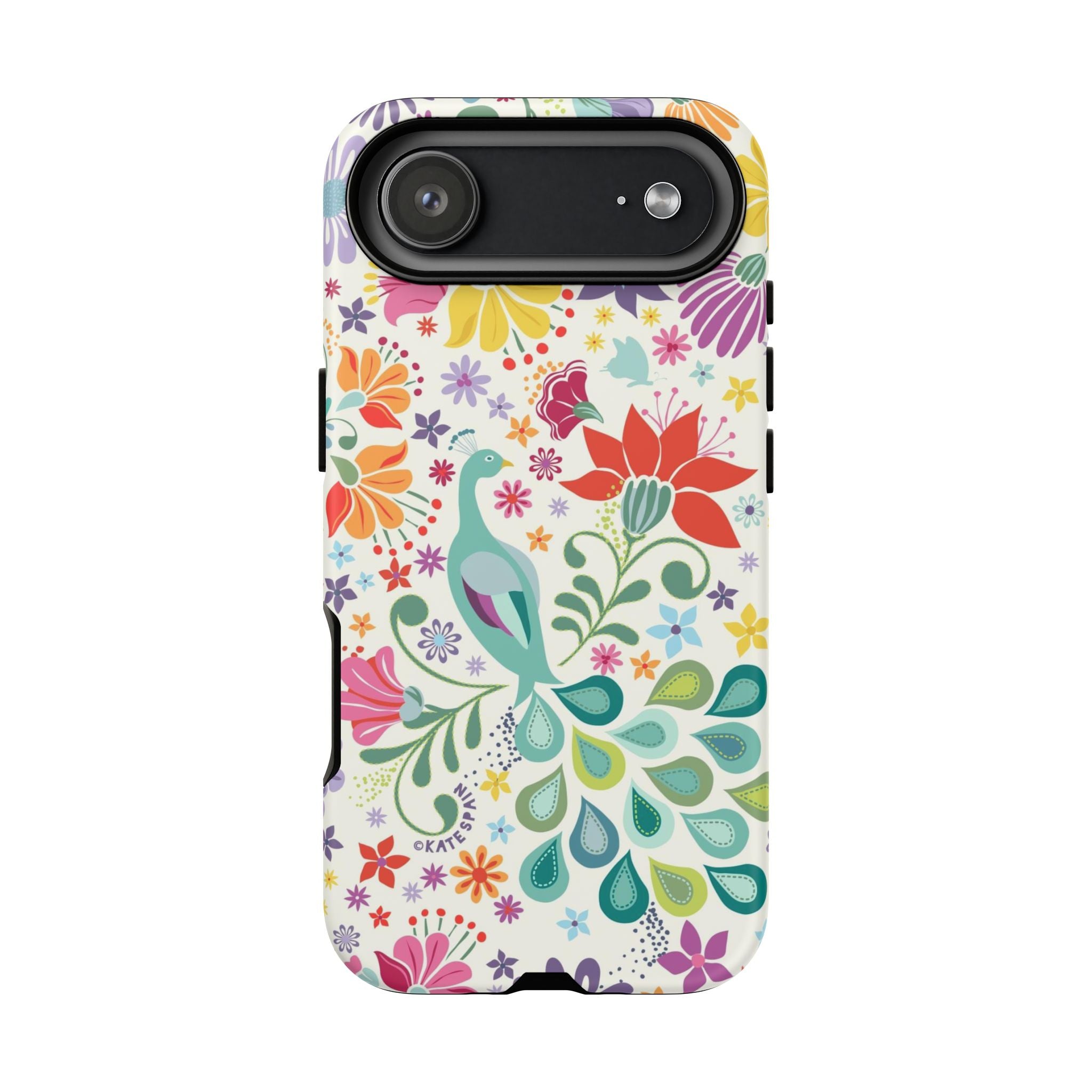 Peacock Sanctuary Tough iPhone 17 Air Case – Matte | white, teal, coral multicolor vibrant peacock feather botanical print