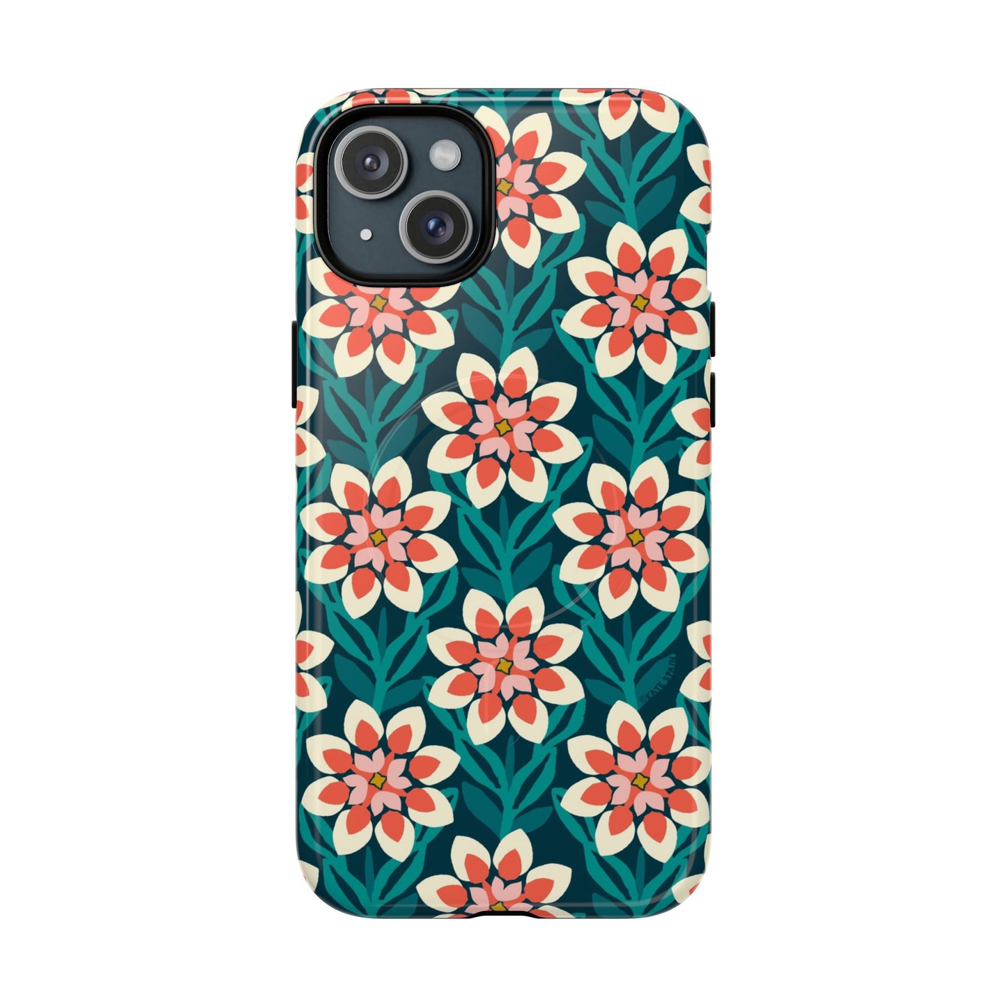 Modern Dahlia MagSafe iPhone Case - Teal Allover Pattern