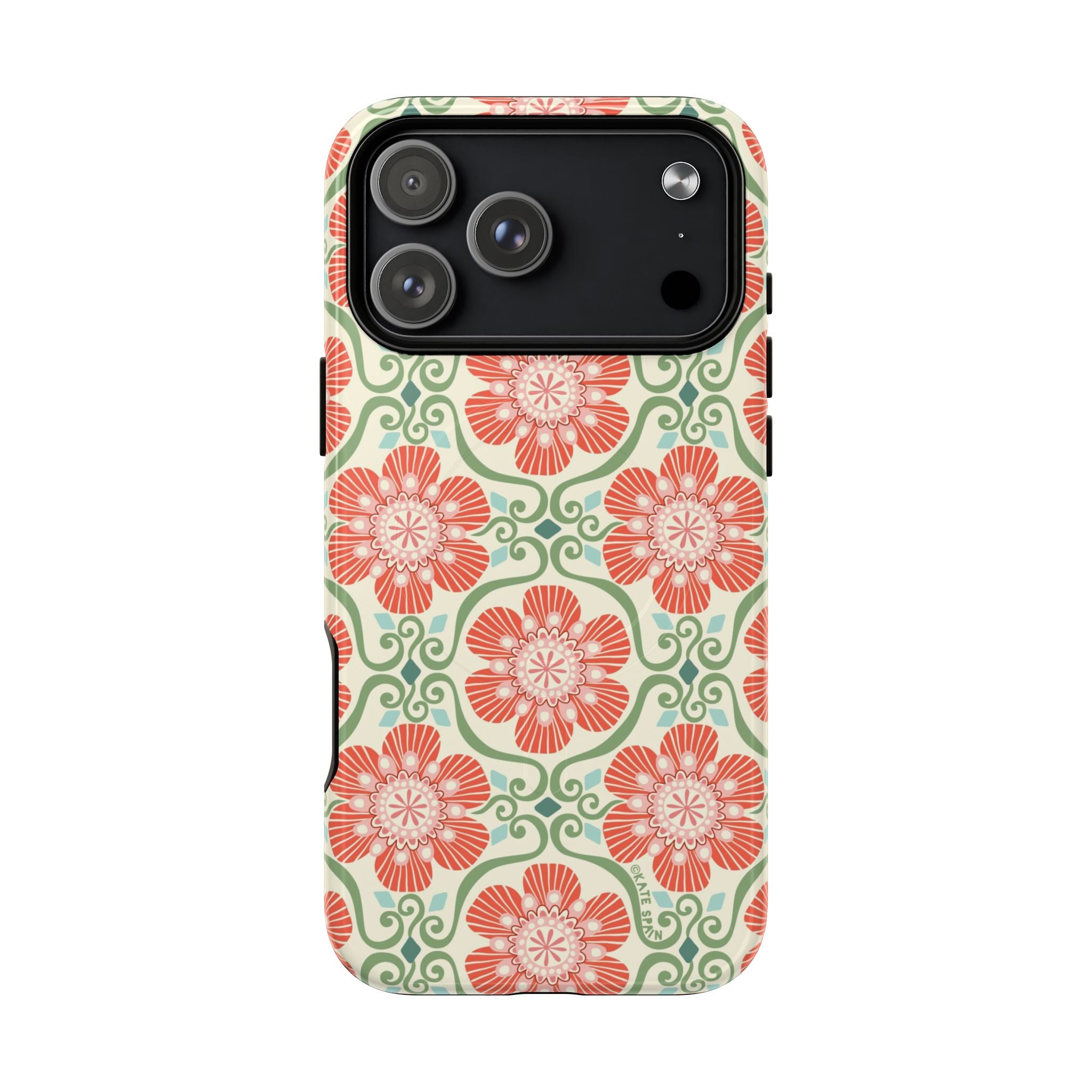Barcelona Flowers MagSafe iPhone 17 Pro Max Case – Glossy | cream, coral, sage botanical floral print