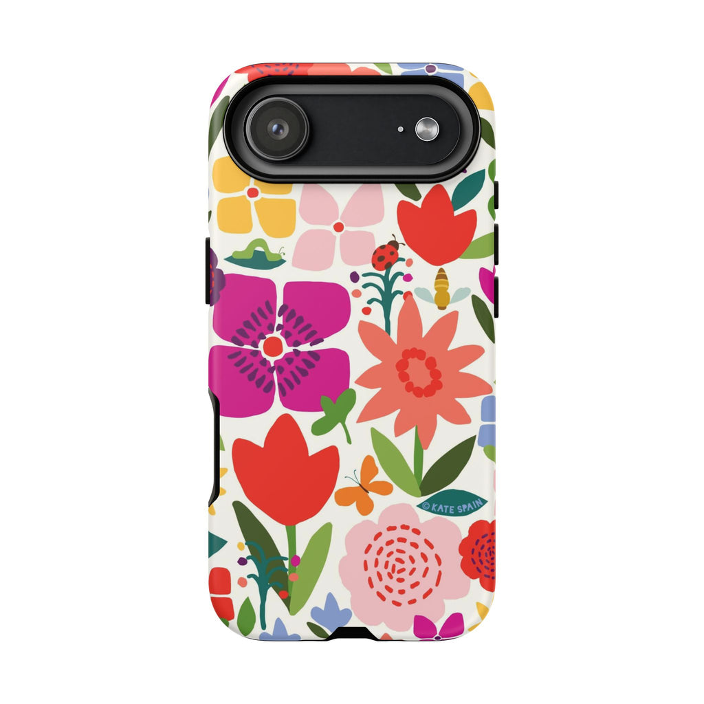 Happy Blooms Tough iPhone 17 Air Case – Matte | cream, red, magenta, coral botanical floral print