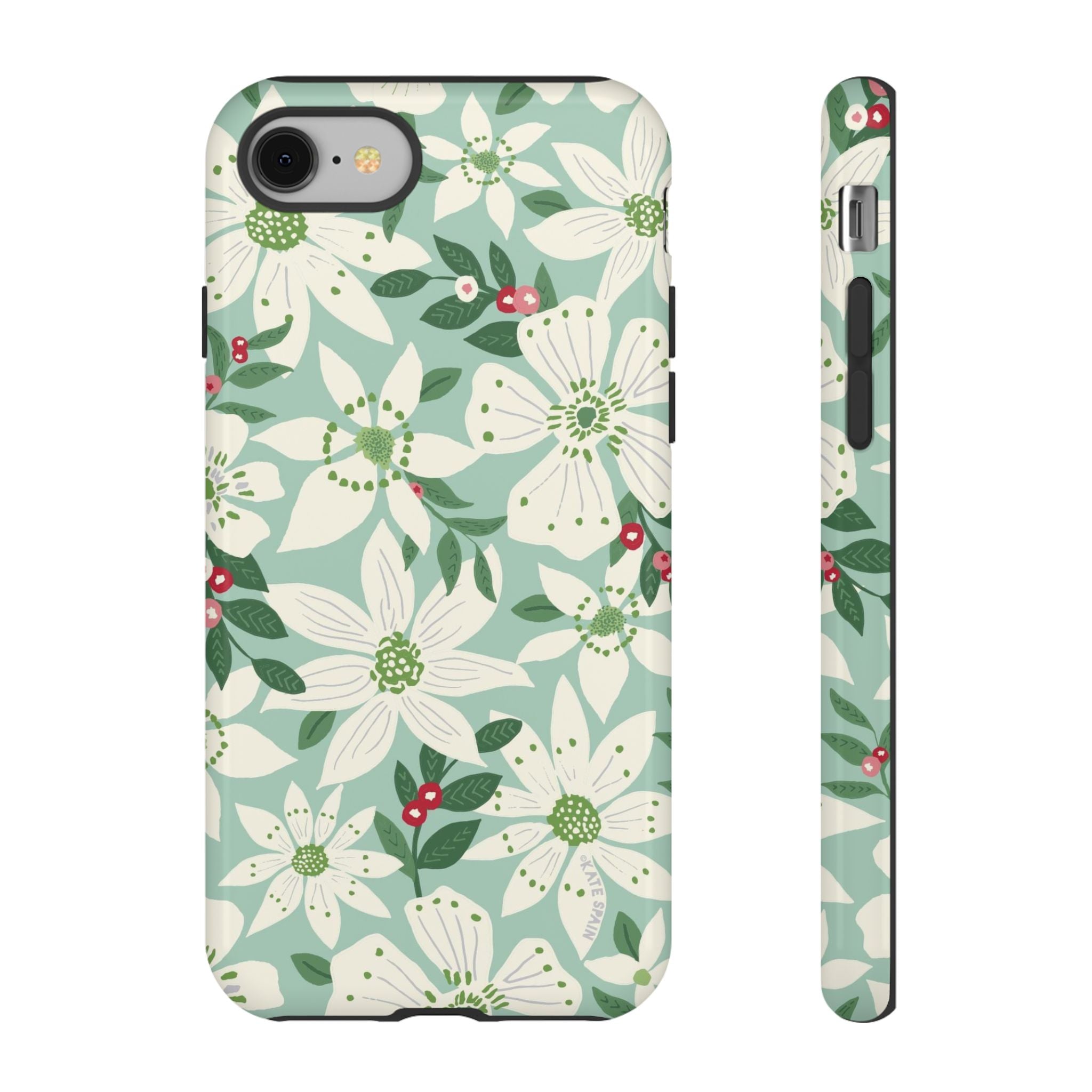 Gardenia Tough iPhone 8 Case – Glossy | light blue, white, green, red gardenia botanical print