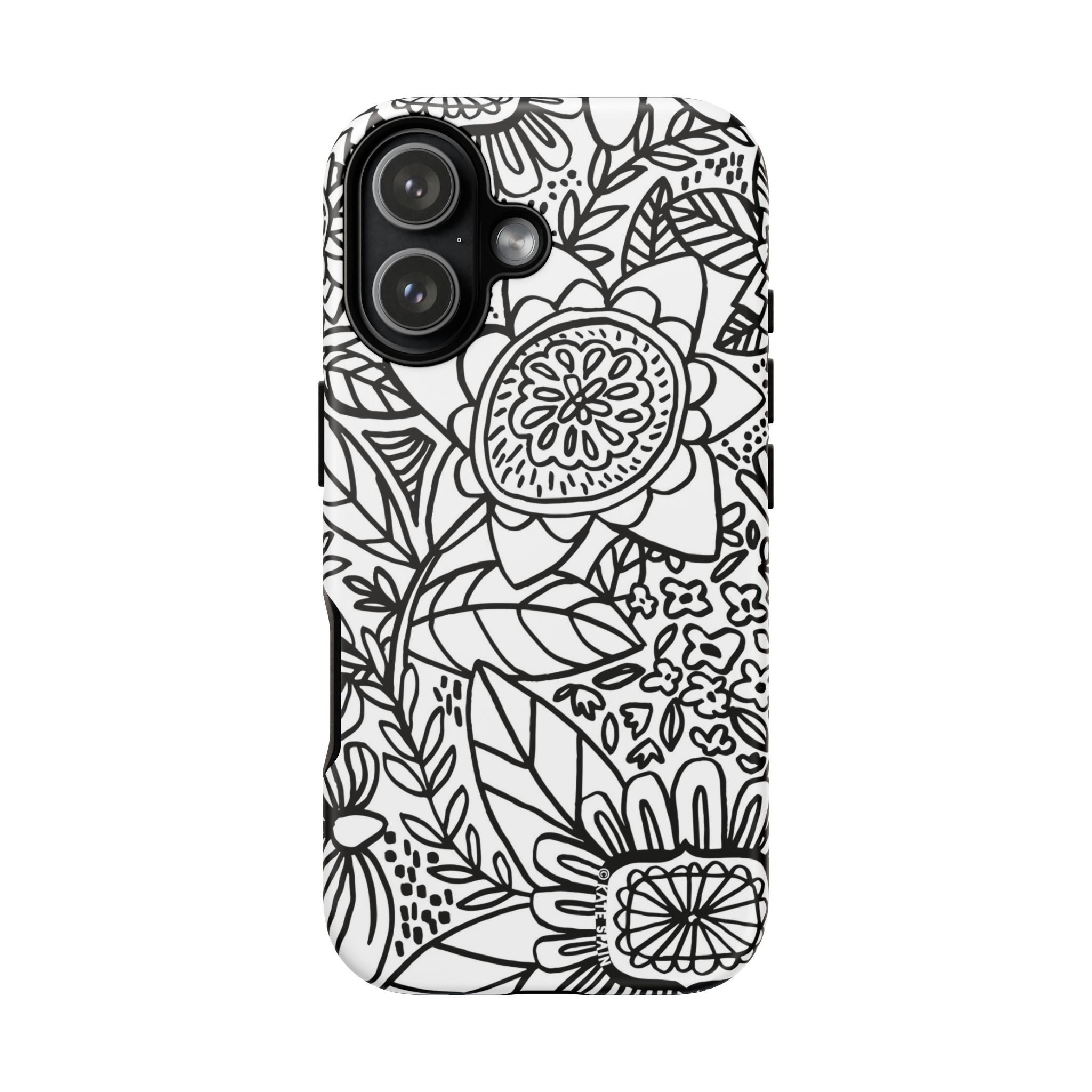 Esprit Tough iPhone 17 Case – Matte | white, black botanical line art floral print