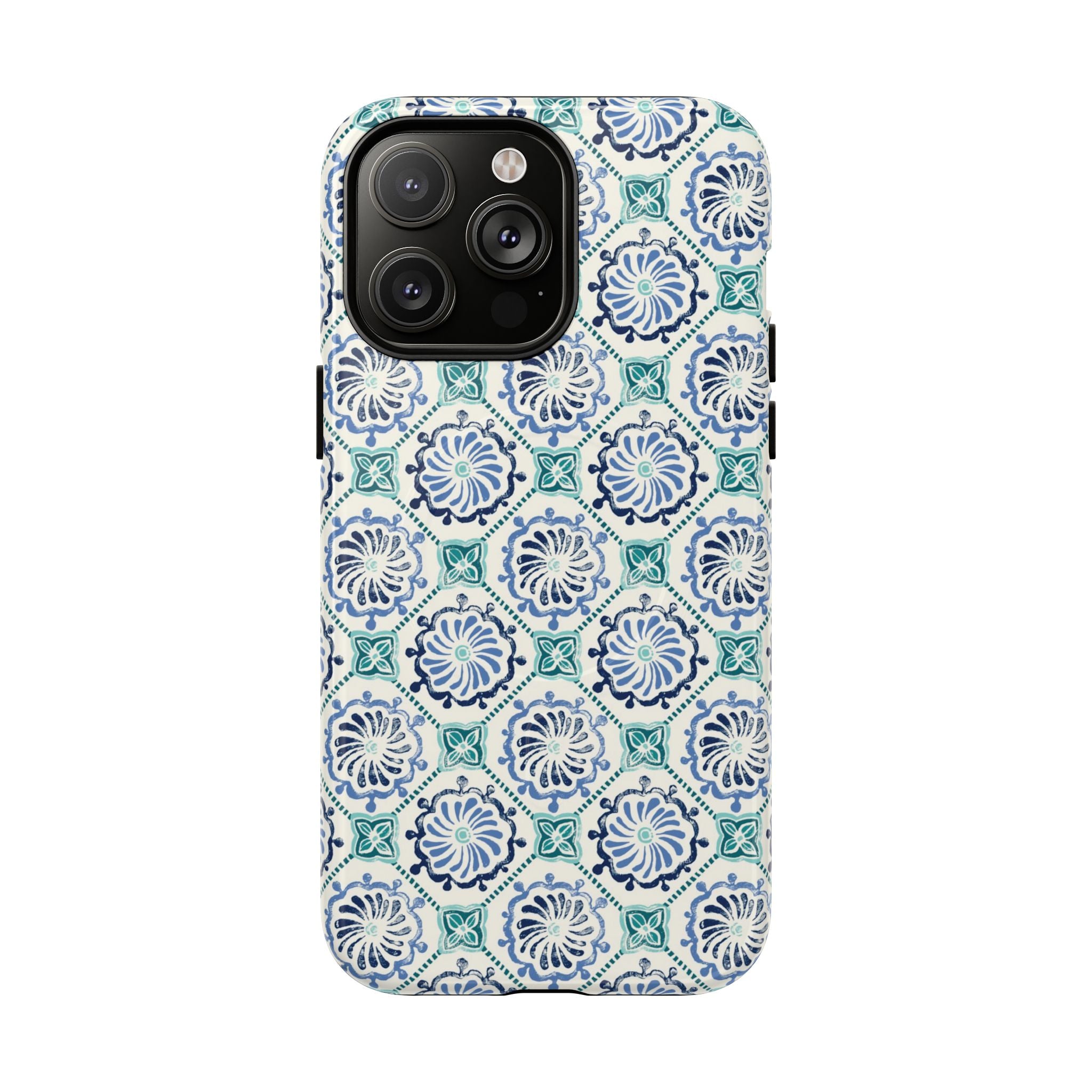 Horizon Blue Tile MagSafe iPhone 14 Pro Max Case – Glossy | blue, turquoise, cream white MagSafe compatible, dual-layer protection